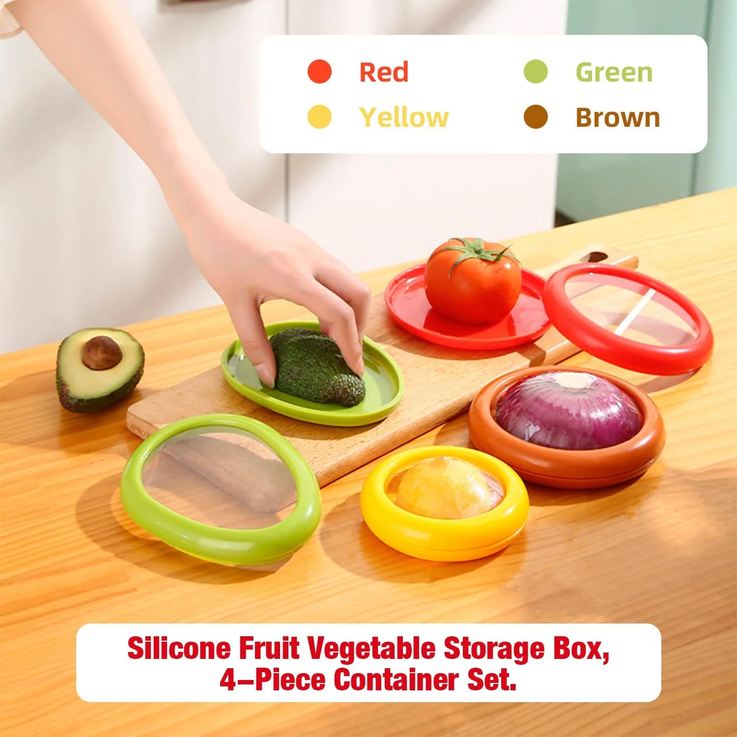 جعبه نگهداری میوه و سبزیجات سیلیکونی TOWODE، نگهدارنده و جای گوجه فرنگی - مجموعه 4 عددی ظروف نگهداری کشسان قابل استفاده مجدد برای یخچال - ایده آل برای سیر، پیاز، لیمو و سیب زمینی