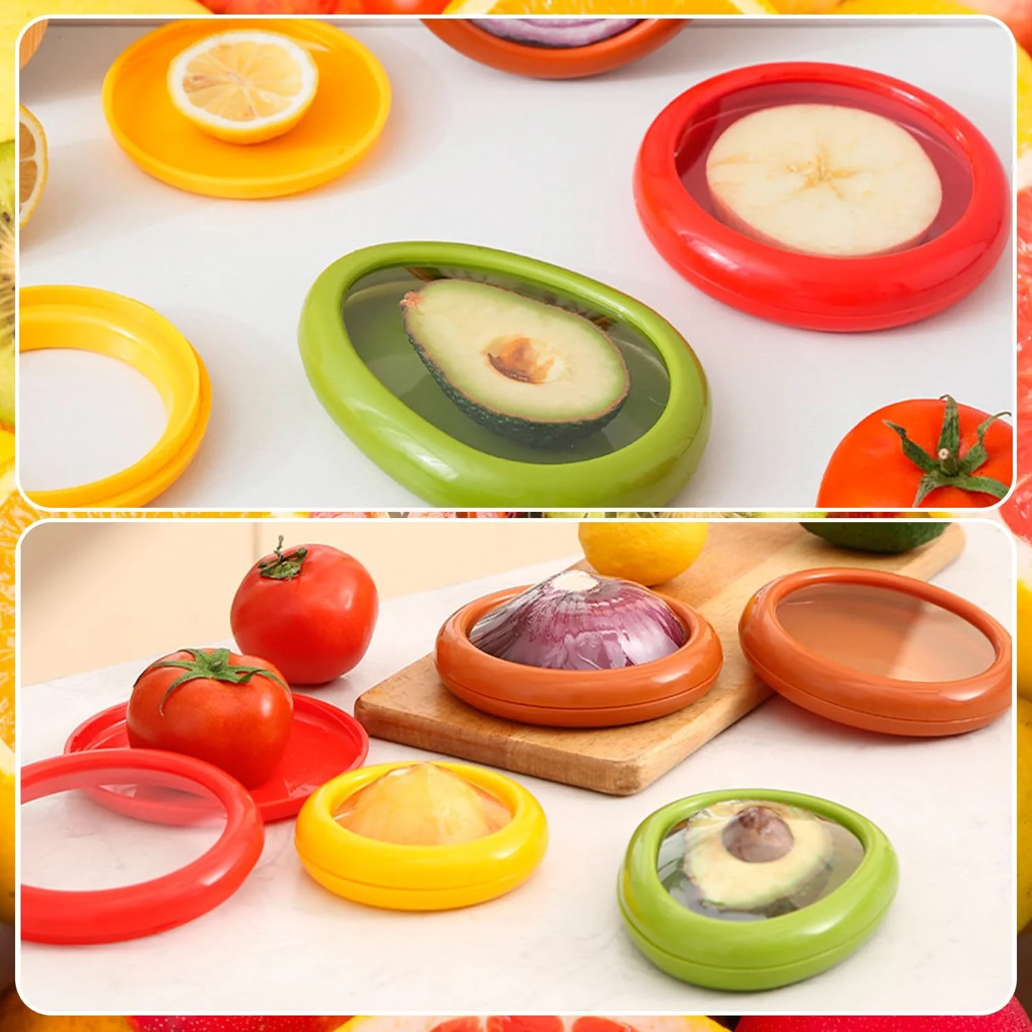 جعبه نگهداری میوه و سبزیجات سیلیکونی TOWODE، نگهدارنده و جای گوجه فرنگی - مجموعه 4 عددی ظروف نگهداری کشسان قابل استفاده مجدد برای یخچال - ایده آل برای سیر، پیاز، لیمو و سیب زمینی