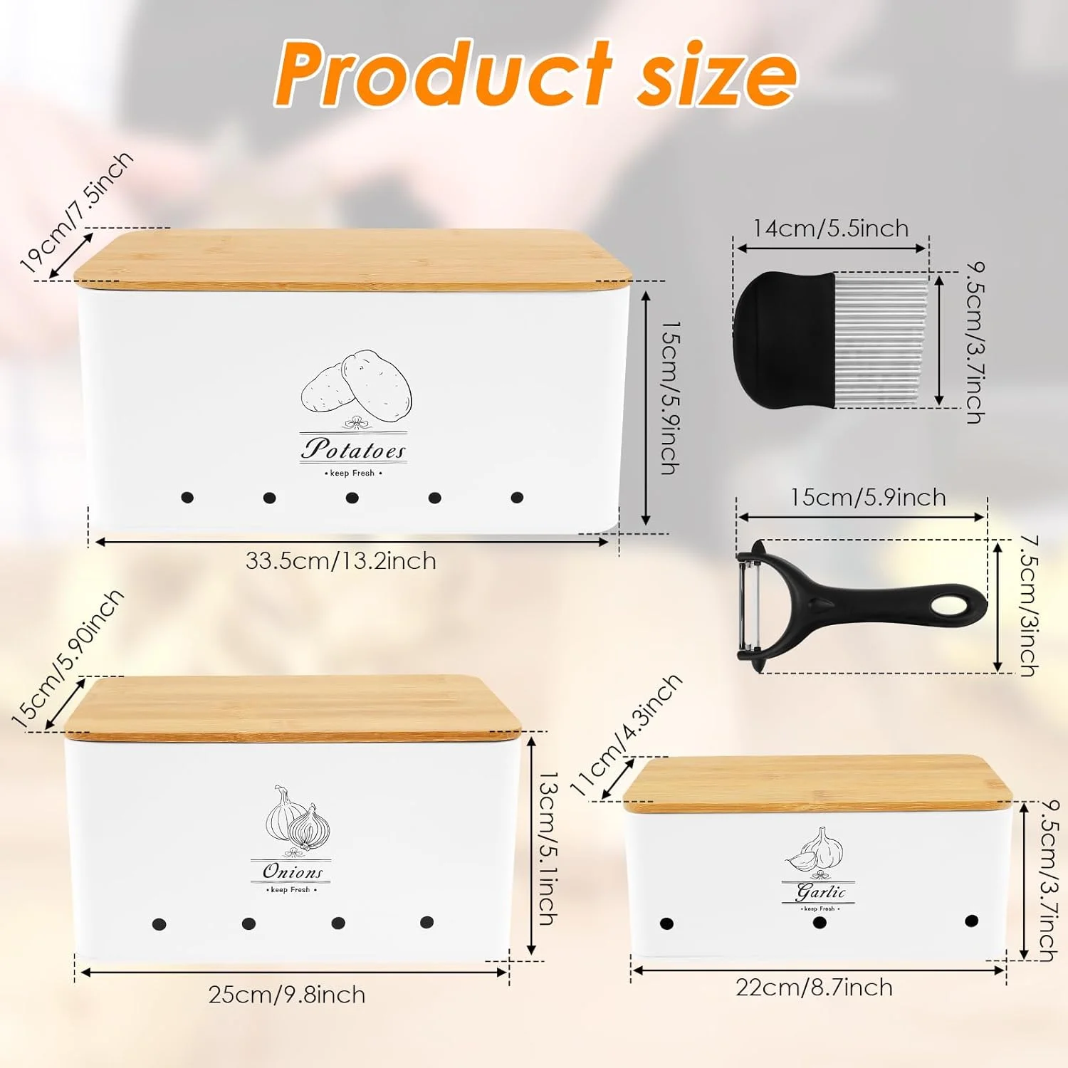 ست 3 تکه ظروف فلزی ذخیره سازی سبزیجات TKSDWBLTY، مناسب برای پیاز، سیر و سیب زمینی، با قابلیت تهویه و شستشوی آسان، ایده آل برای استفاده در منزل