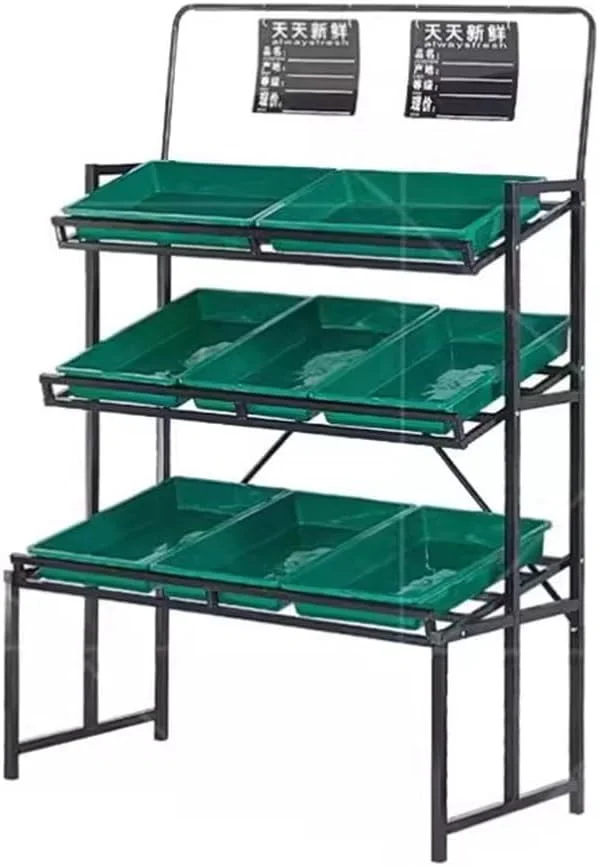 قفسه نگهداری میوه و سبزیجات فروشگاهی، قفسه تنقلات ایستاده با جعبه نگهداری جداشدنی برای پیاز، سیب زمینی و سبزیجات (رنگ: مشکی-B، اندازه: 120x60x177cm)