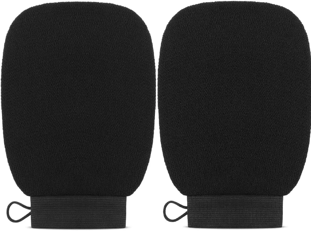 دستکش لایه بردار عمیق MOMENT برای بدن، دستکش لایه بردار کره ای، اسکرابر بدن برای حمام، از بین برنده پوست مرده، کراتوز پیلاریس (2 عدد مشکی)