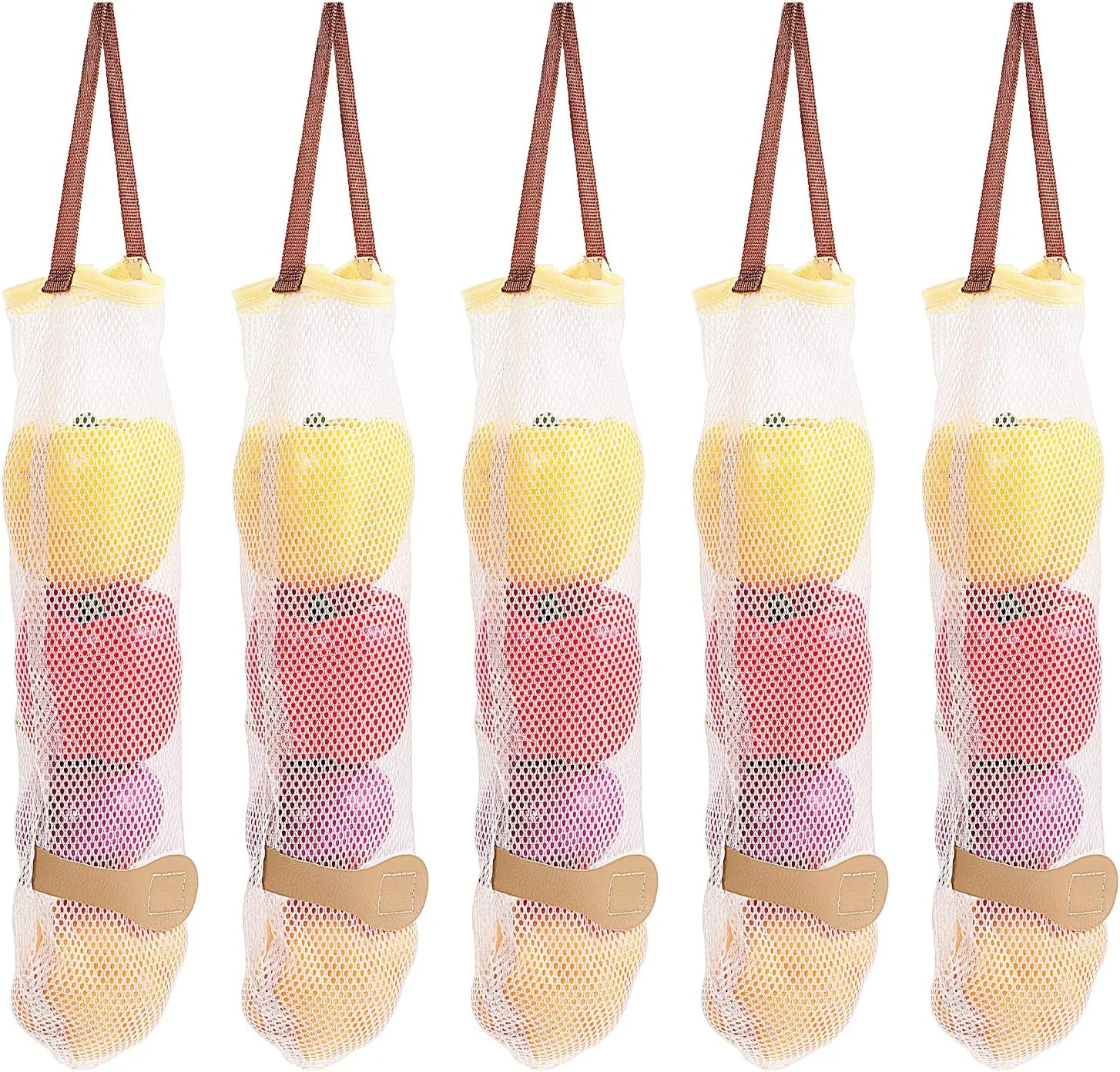 SynHHergyx بسته 5 عددی کیسه های توری آویز برای نگهداری سیب زمینی، پیاز و سیر، طول 21 اینچ، کیسه های توری قابل استفاده مجدد برای میوه و سبزیجات SynHHergyx بسته 5 عددی کیسه های توری آویز برای نگهداری سیب زمینی، پیاز و سیر، طول 21 اینچ، کیسه های توری قابل استفاده مجدد برای میوه و سبزیجات