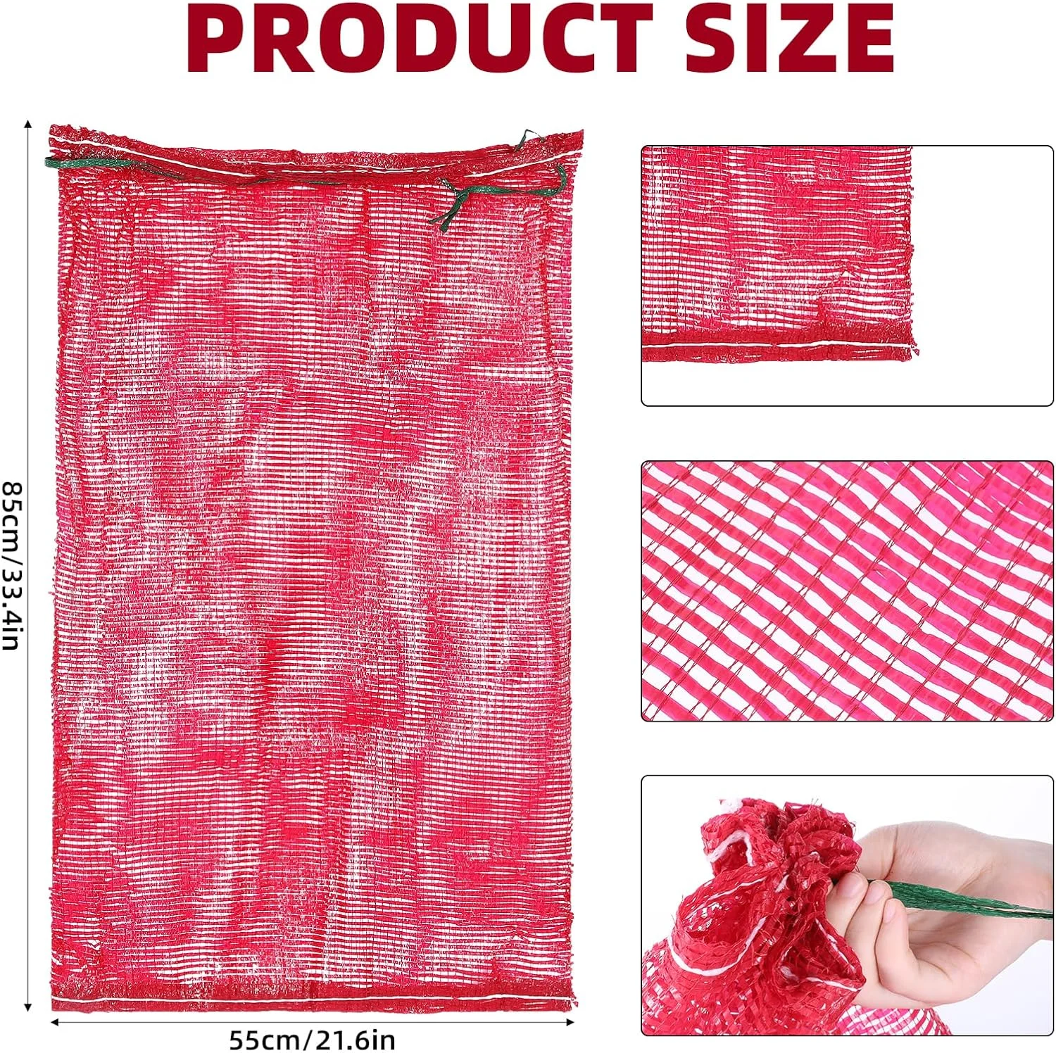 SynHHergyx بسته 50 عددی کیسه توری بزرگ برای محصولات، کیسه پیاز 27 کیلویی 53 در 81 سانتی متر، کیسه های توری قابل شستشو و تنفس برای نگهداری سبزیجات با بند کشی برای پیاز، سیب زمینی، مرکبات و هویج