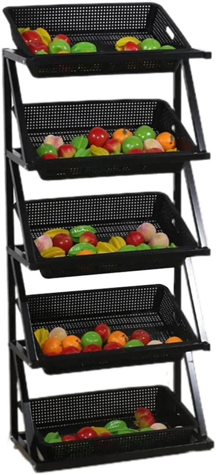 قفسه نگهداری اسنک، سبد میوه 4-5 طبقه برای آشپزخانه، سبدهای فلزی قابل انباشت برای نگهداری میوه و سبزیجات، قفسه و سطل نگهداری سیب زمینی و پیاز برای انبار (رنگ: A، سایز: 66 * 3
