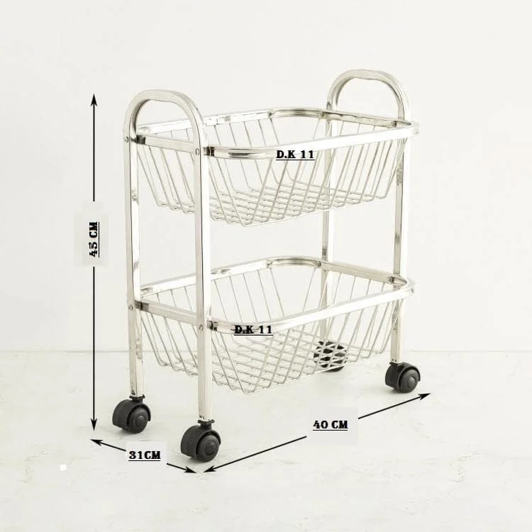 استند دو طبقه (لایه ای) میوه و سبزیجات استیل ضد زنگ Q13®، ترولی آشپزخانه/سازمان دهنده سبزیجات برای پیاز و سیب زمینی