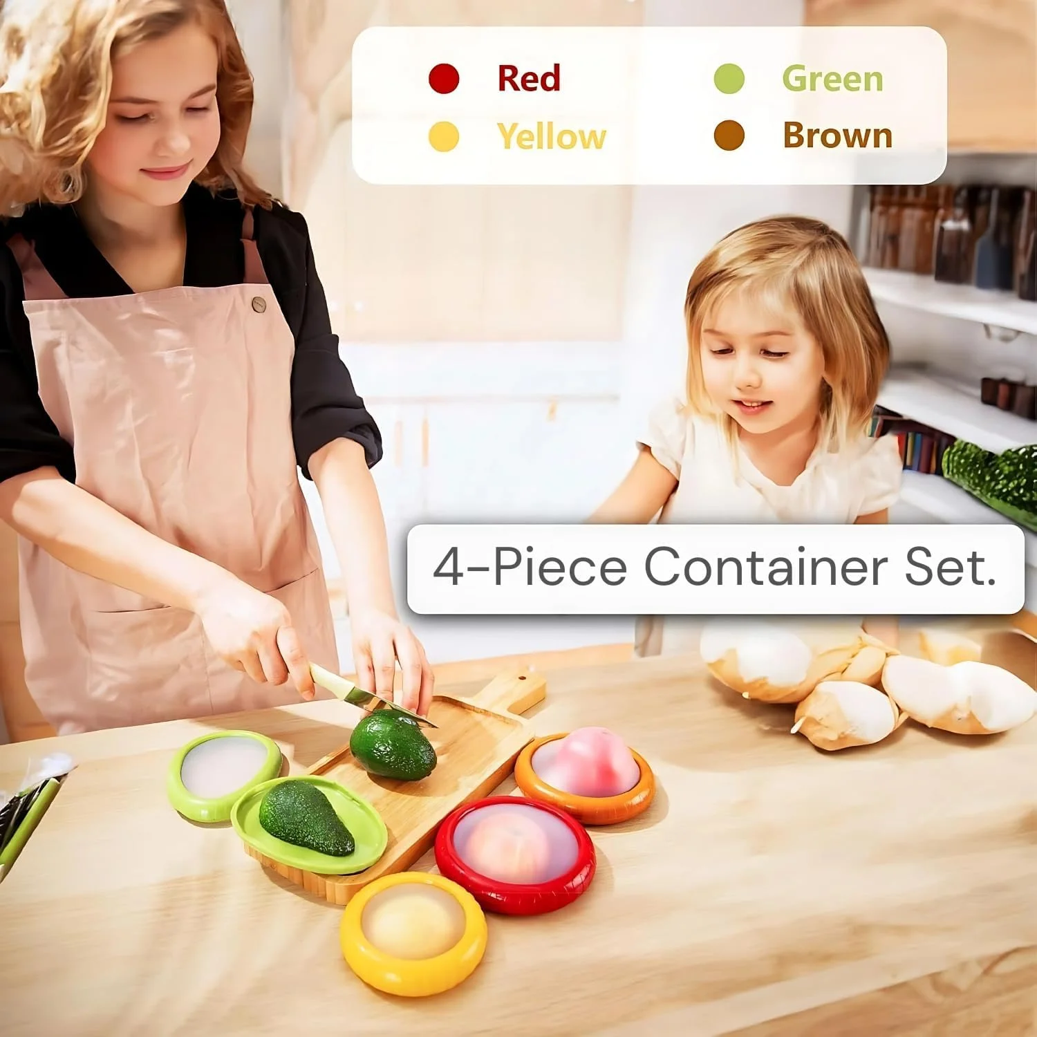 جعبه نگهداری میوه و سبزیجات ضد اکسیداسیون سونانی لایف استایل - نگهدارنده آووکادو و گوجه فرنگی - مجموعه 4 عددی ظروف نگهداری قابل استفاده مجدد برای یخچال - ایده آل برای سیر، پیاز، لیمو و سیب زمینی