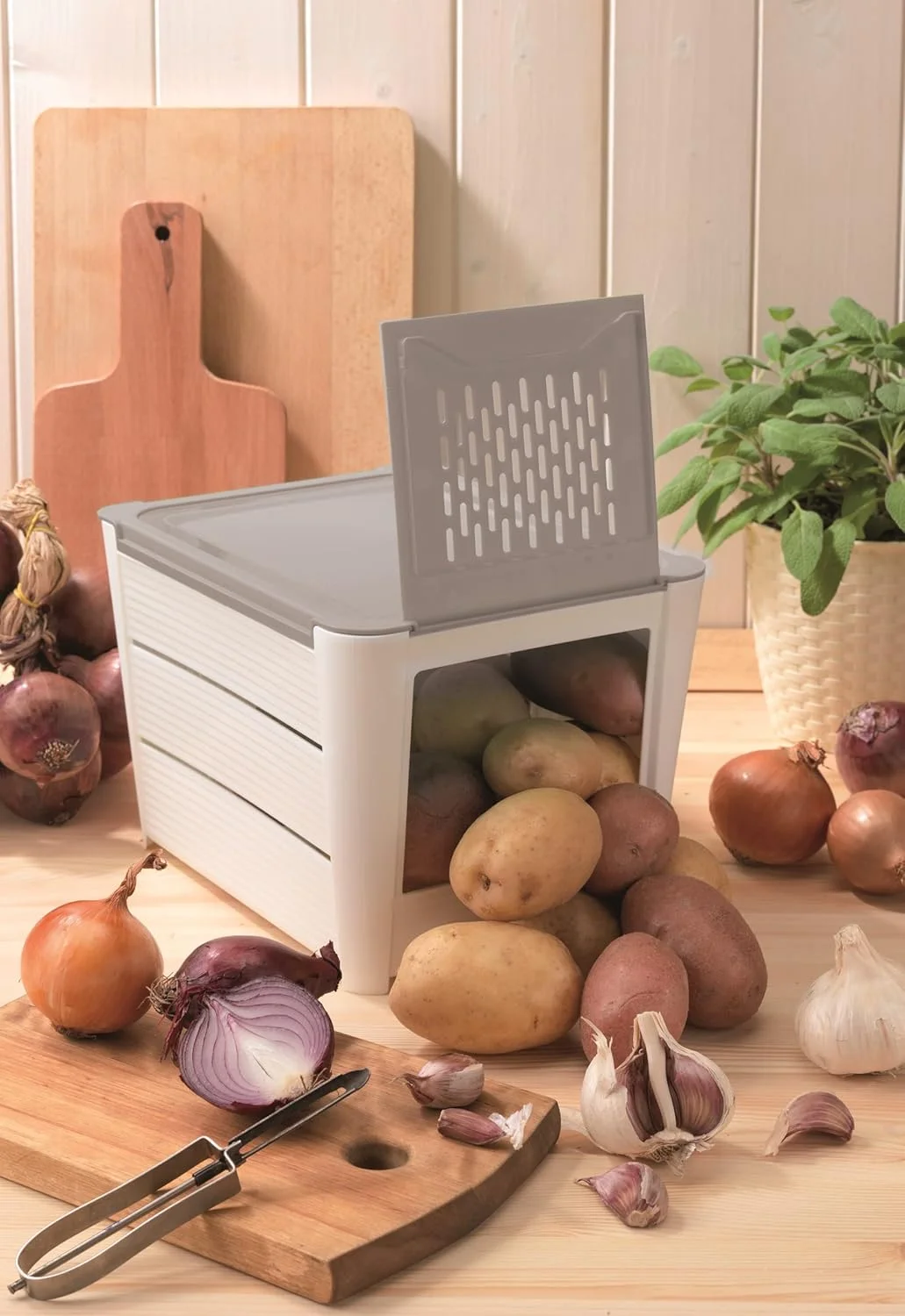 ظرف نگهداری سیب زمینی SnipsLock، خاکستری تیره/سفید، پیش فرض ظرف نگهداری سیب زمینی SnipsLock، خاکستری تیره/سفید، پیش فرض