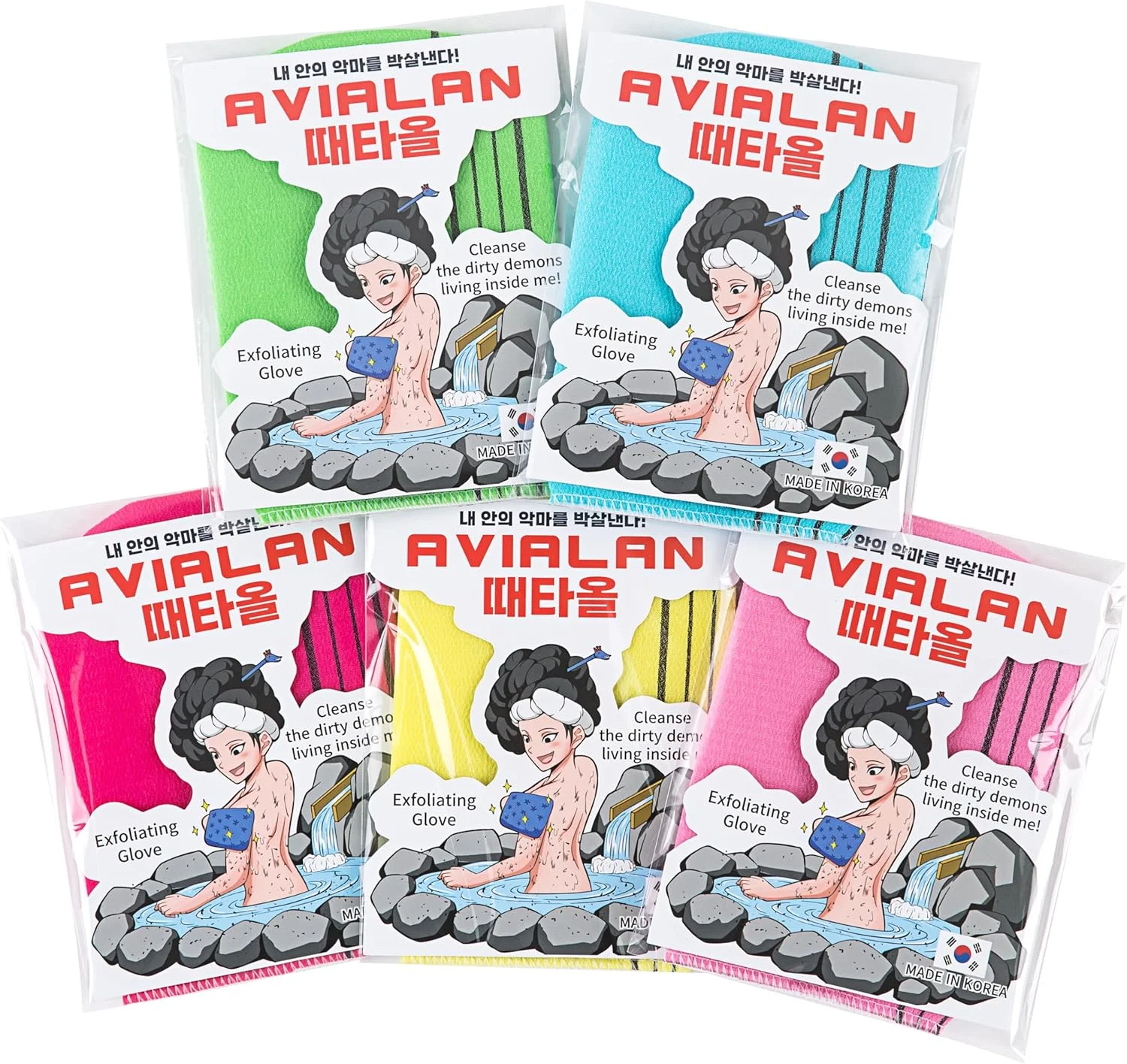 دستکش لایه بردار لوفا مراقبت از پوست کره ای صورت لب بدن اسکراب شستشوی بدن برس خشک برس بدن حوله حمام اسکرابر پشت پا اسکراب اسفنج حمام دستکش های پاک کننده (5 رنگ، 5 بسته)