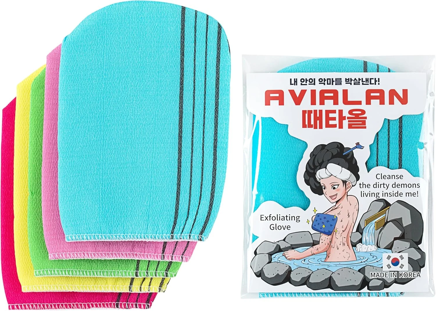 دستکش لایه بردار لوفا مراقبت از پوست کره ای صورت لب بدن اسکراب شستشوی بدن برس خشک برس بدن حوله حمام اسکرابر پشت پا اسکراب اسفنج حمام دستکش های پاک کننده (5 رنگ، 5 بسته)