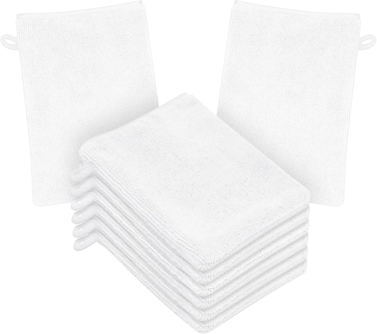 دستکش های شستشوی بدن میکروفایبر HOTUT، بسته 8 عددی، 15x20 سانتی متر، دستمال های نرم شستشوی صورت، دستکش های پاک کننده صورت، دستکش نرم صورت، پارچه اسپا حمام، دستکش های پاک کننده آرایش قابل استفاده مجدد (سفید)