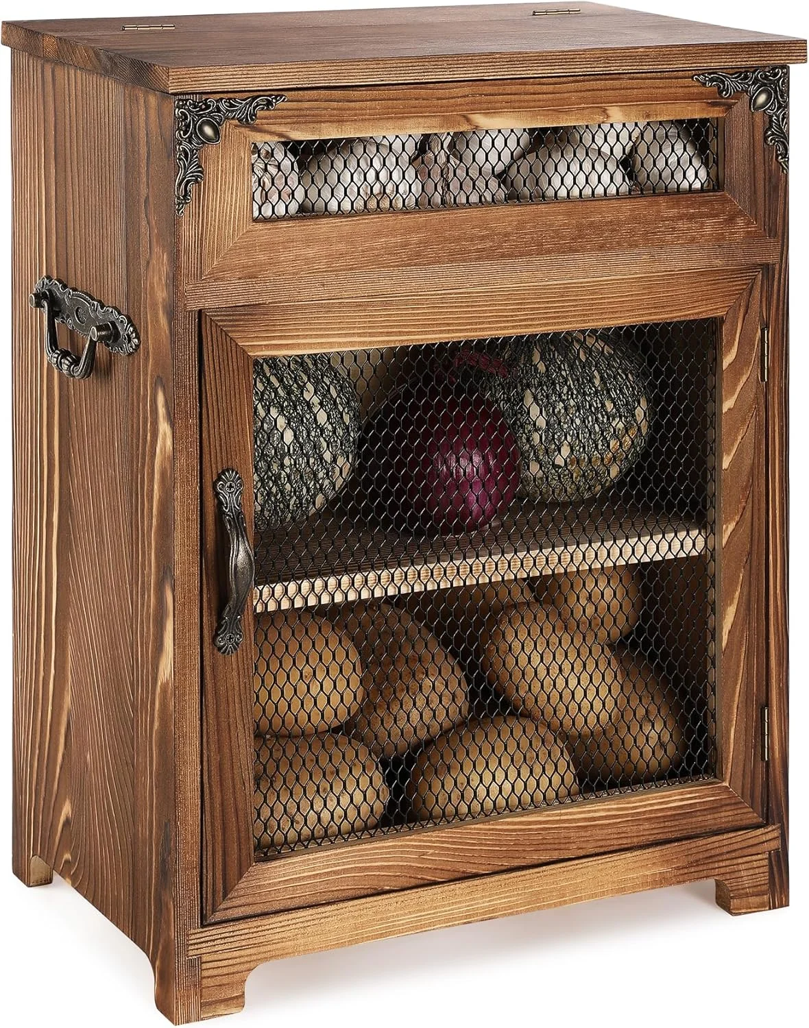 ظرف سیب زمینی چوبی روستیک SENNOR - ظرف پیاز مناسب برای روی کانتر آشپزخانه، 31cm عرض × 16.5cm عمق × 41cm ارتفاع (سوخته)