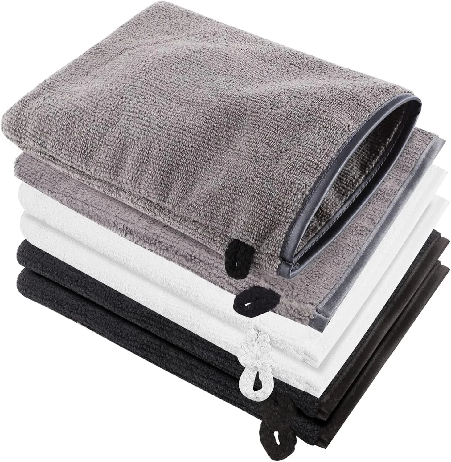 دستکش های شستشوی بدن میکروفایبر BIGTHREE، بسته 6 عددی دستمال صورت، دستکش پاک کننده صورت، دستکش های حوله ای پاک کننده آرایش برای حمام و اسپا (سفید، مشکی، خاکستری)