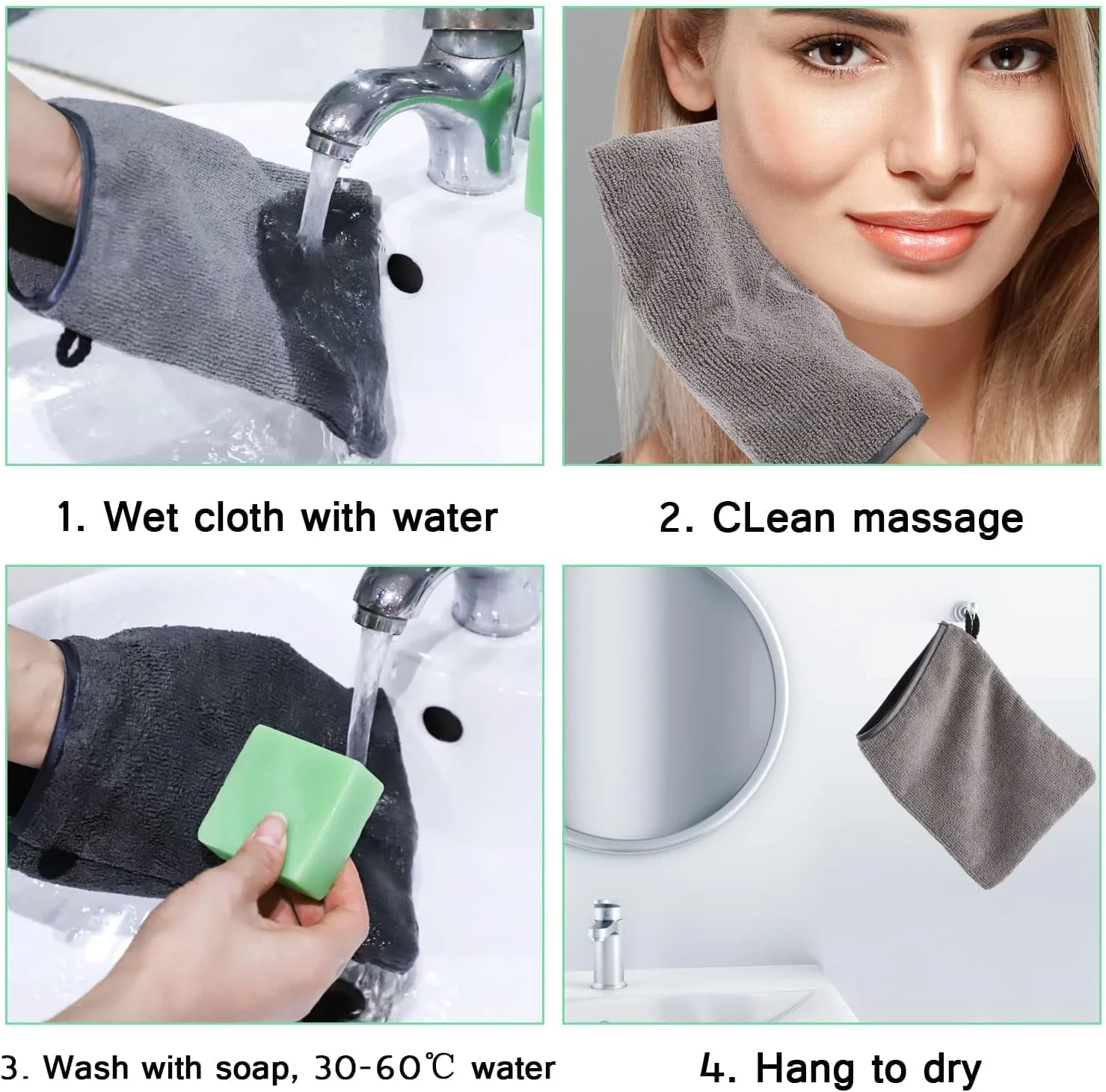 دستکش های شستشوی بدن میکروفایبر BIGTHREE، بسته 6 عددی دستمال صورت، دستکش پاک کننده صورت، دستکش های حوله ای پاک کننده آرایش برای حمام و اسپا (سفید، مشکی، خاکستری) دستکش های شستشوی بدن میکروفایبر BIGTHREE، بسته 6 عددی دستمال صورت، دستکش پاک کننده صورت، دستکش های حوله ای پاک کننده آرایش برای حمام و اسپا (سفید، مشکی، خاکستری)