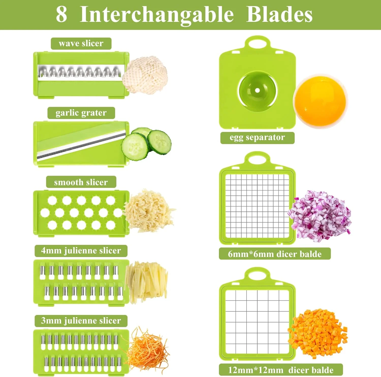 آر جی آی اس زد تی ای وی خردکن، ورقه کن و تاس کننده سبزیجات آشپزخانه 13 در 1، خردکن/برش دهنده غذا، خردکن سبزیجات با 8 تیغه، ظرف نگهداری برای تخم مرغ، پیاز، گوجه فرنگی، سیب زمینی، هویج و سالاد