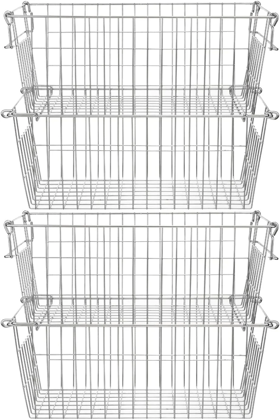 سبدهای انباشتنی SANNO، سبد ذخیره سازی مواد غذایی و سازمان دهنده فریزر، سبد فلزی انباشتنی برای ذخیره سازی سیب زمینی و پیاز، مجموعه 4 عددی