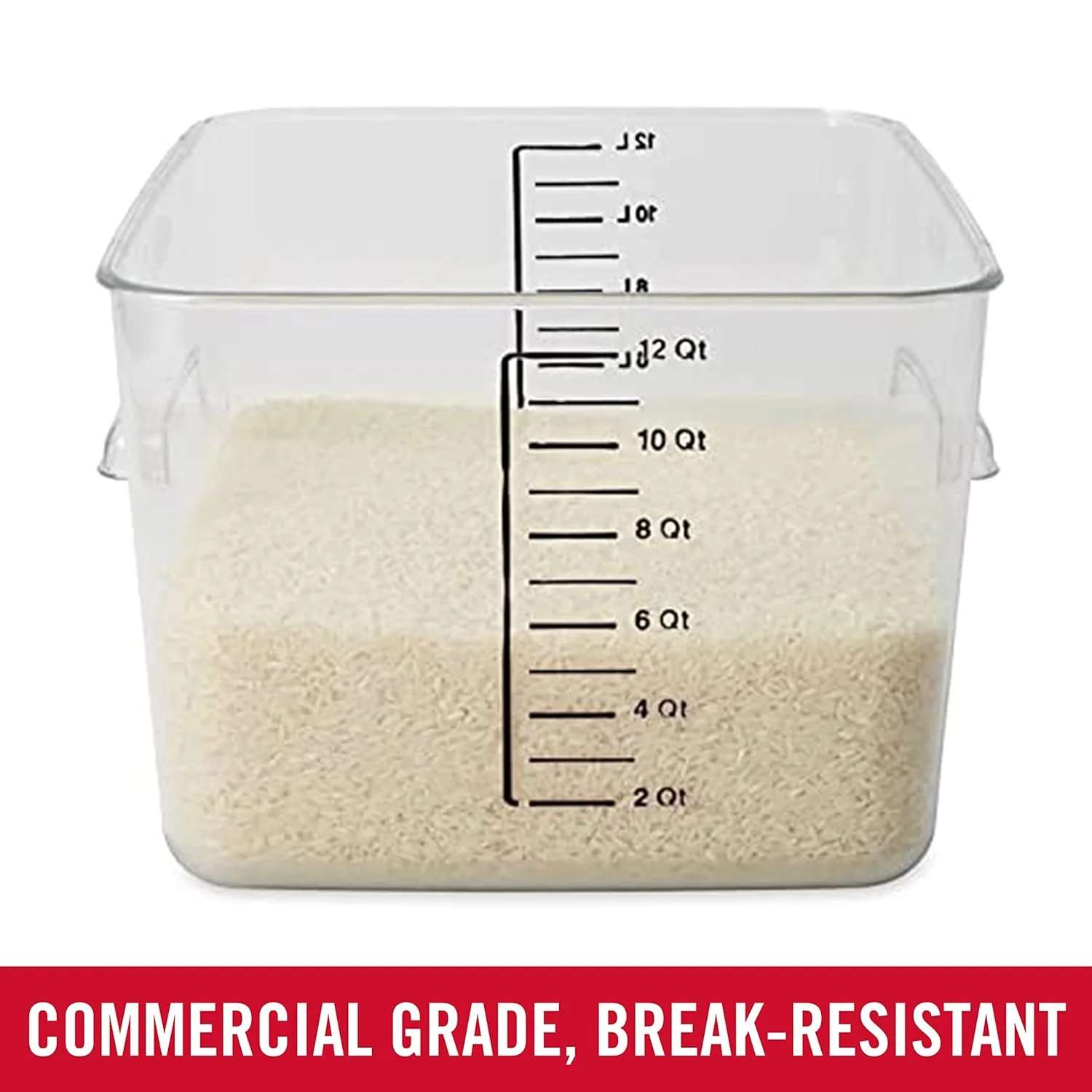 ظروف نگهداری مواد غذایی مربع شکل پلاستیکی Rubbermaid Commercial Products، مناسب آشپزخانه/Sous Vide/آماده سازی غذا، 12 کوارت، شفاف