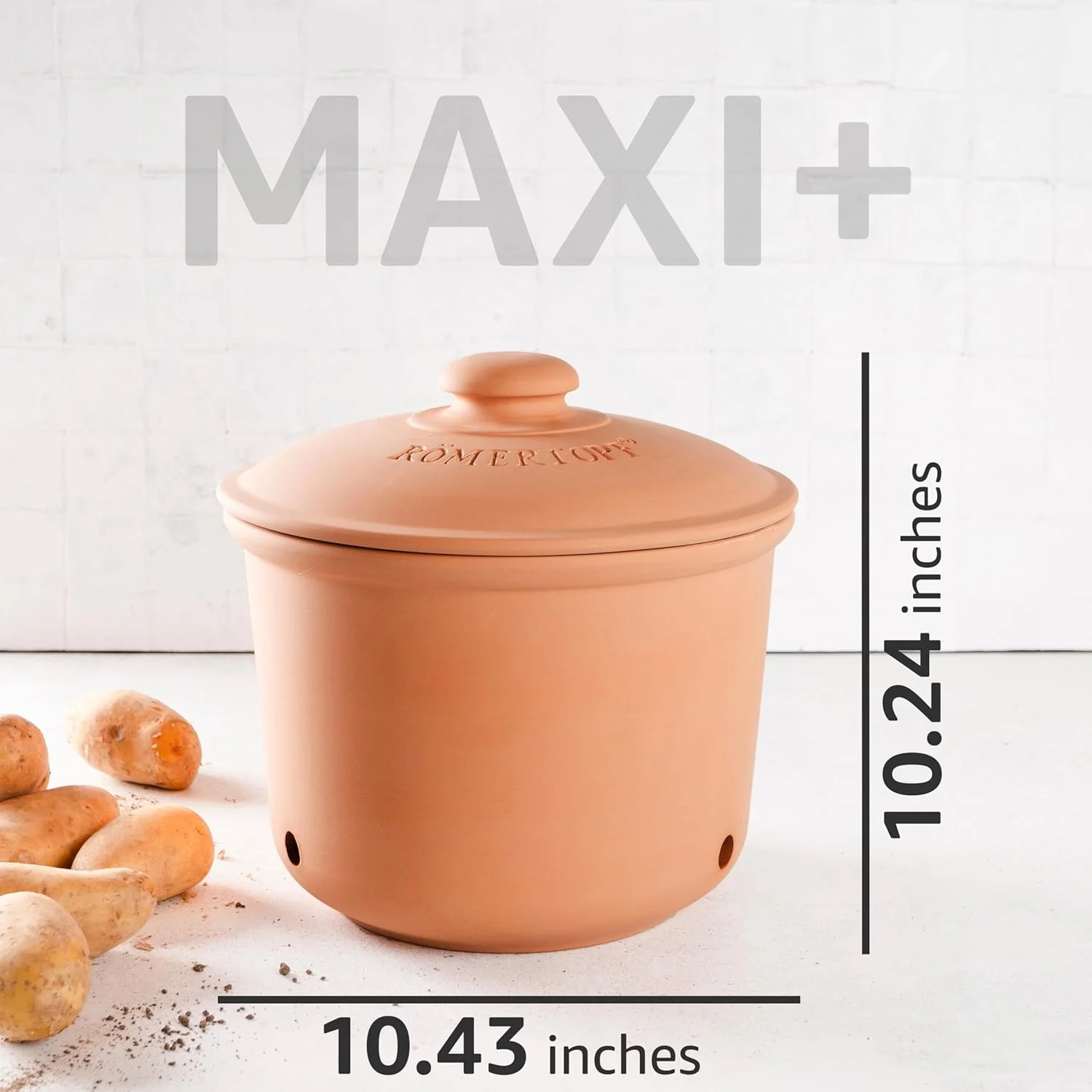 ست 3 تایی ظروف سفالی رمرتاپ برای نگهداری سیب زمینی، پیاز و سیر به همراه درب - رنگ سفالی