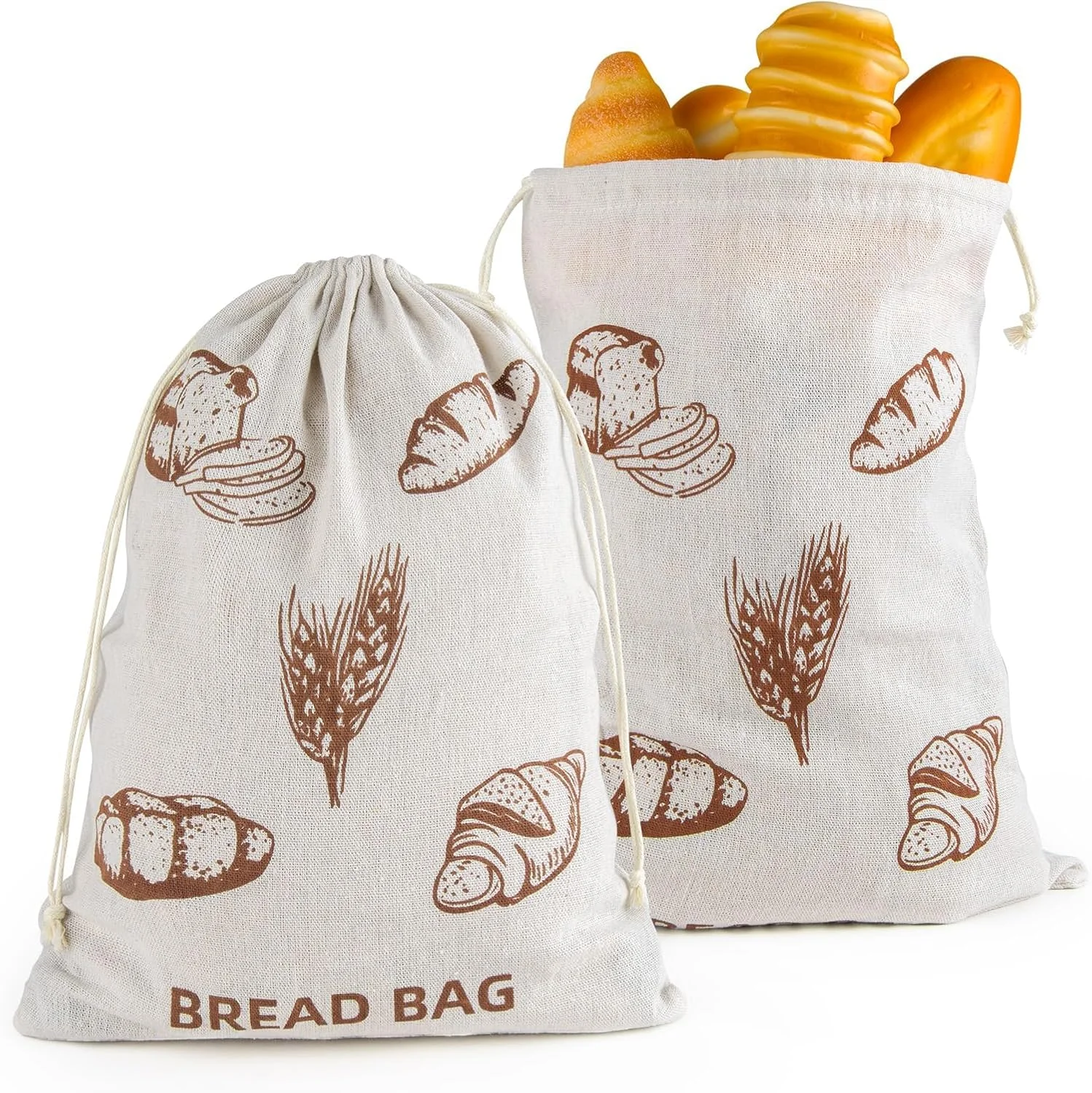 بسته 2 عددی کیسه نان پارچه ای قابل استفاده مجدد برای نان خمیر ترش و نان خانگی، کیسه های تنفسی بزرگ برای سیب زمینی، پیاز، نگهداری سازگار با محیط زیست در آشپزخانه و استفاده در نانوایی