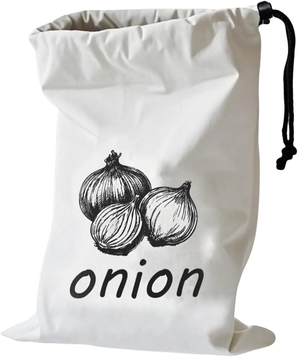 کیسه پیاز | کیسه نگهداری پیاز و سیب زمینی و سیر از جنس کرباس، کیسه قابل شستشو و استفاده مجدد با بند کشی، ظرف بزرگ نگهداری مواد غذایی، سبد سبزیجات برای میوه ها، انبار مواد غذایی