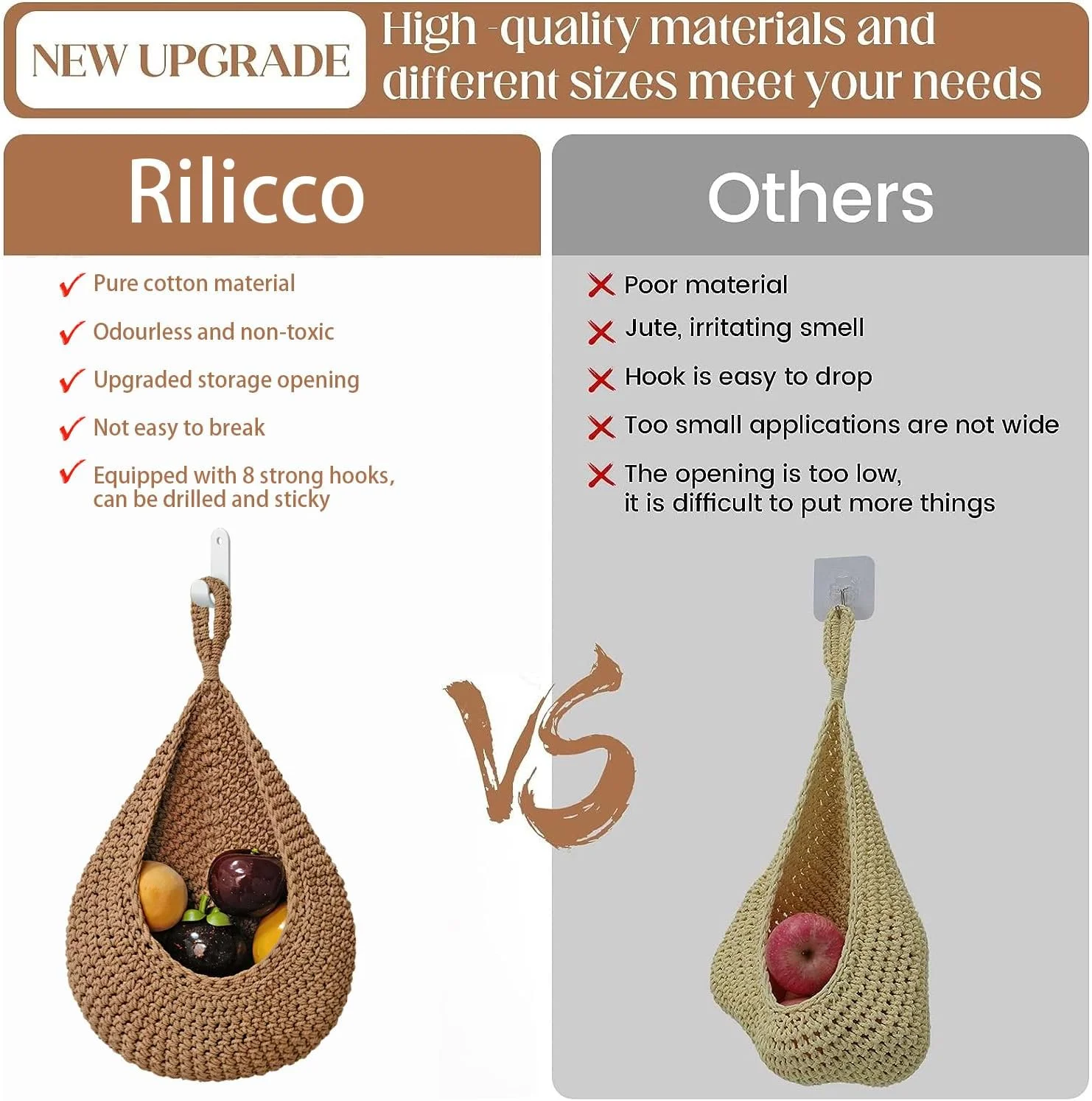 ست ۴ عددی سبد آویز میوه Rilicco برای آشپزخانه - سبد آویز دیواری بوهو با ۸ عدد قلاب محکم، سبد آویز ۱۰۰% دستبافت برای نگهداری میوه، سبزیجات، سیب زمینی و پیاز (کتان) ست ۴ عددی سبد آویز میوه Rilicco برای آشپزخانه - سبد آویز دیواری بوهو با ۸ عدد قلاب محکم، سبد آویز ۱۰۰% دستبافت برای نگهداری میوه، سبزیجات، سیب زمینی و پیاز (کتان)