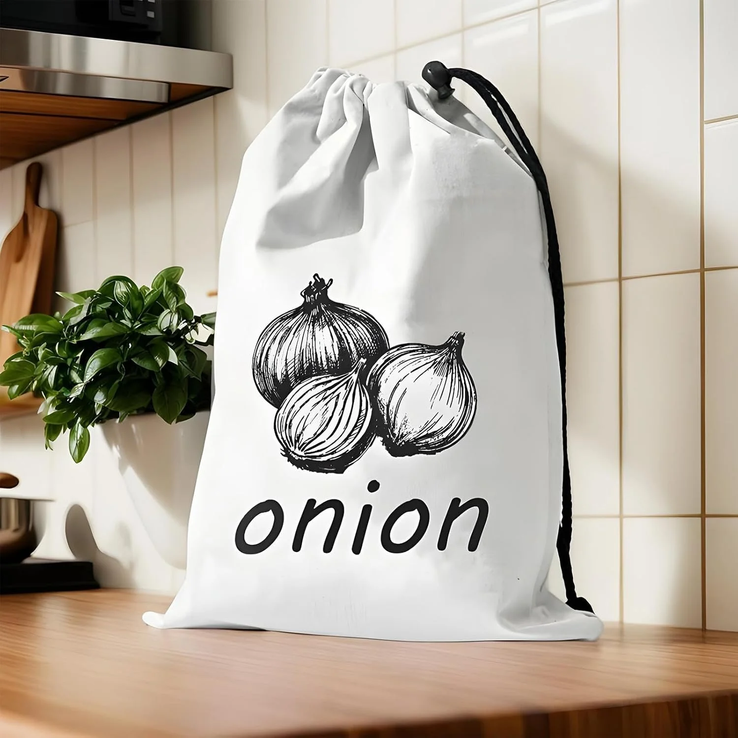 کیسه پیاز | کیسه نگهداری پیاز و سیب زمینی و سیر از جنس کرباس، کیسه قابل شستشو و استفاده مجدد با بند کشی، ظرف بزرگ نگهداری مواد غذایی، سبد سبزیجات برای میوه ها، انبار مواد غذایی