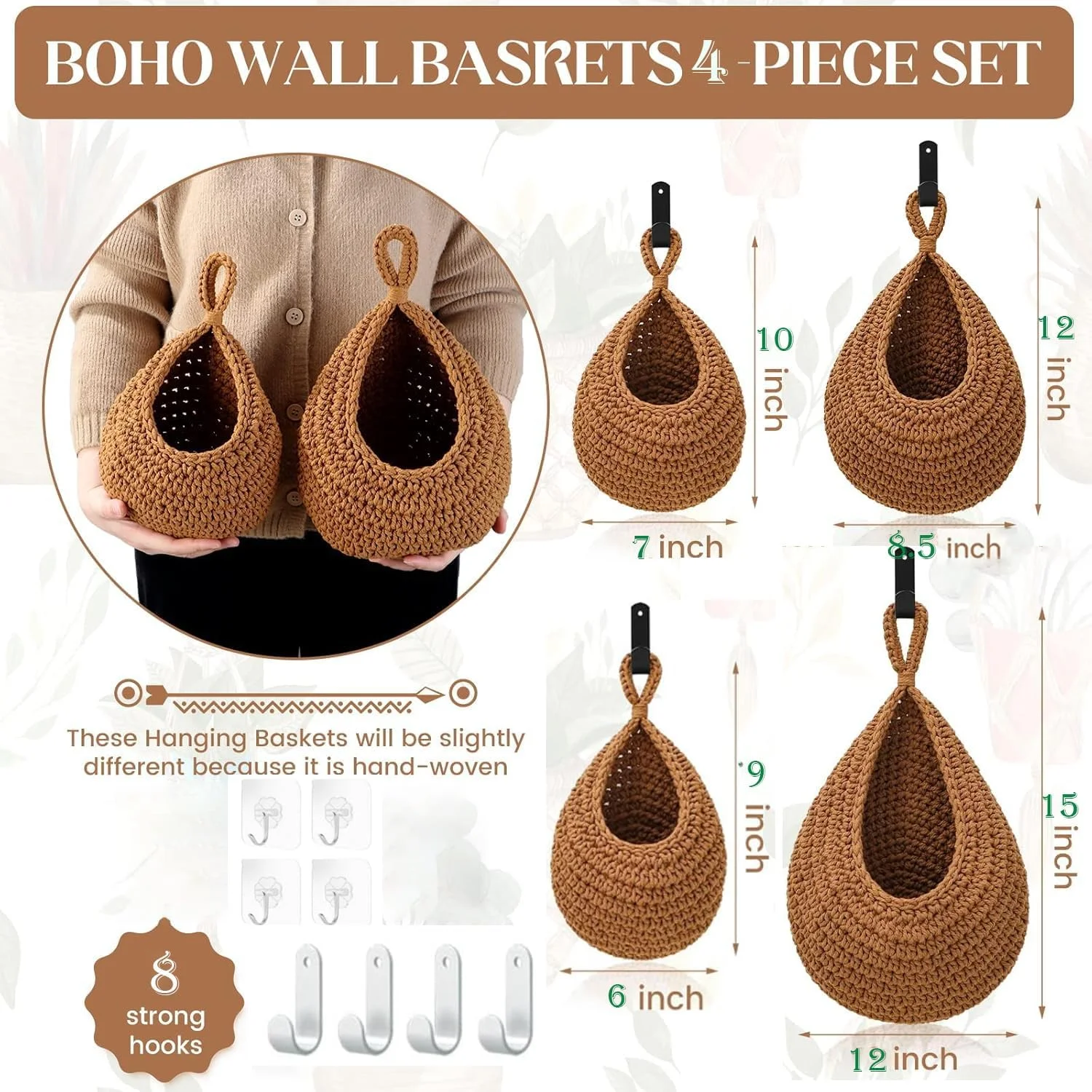 ست ۴ عددی سبد آویز میوه Rilicco برای آشپزخانه - سبد آویز دیواری بوهو با ۸ عدد قلاب محکم، سبد آویز ۱۰۰% دستبافت برای نگهداری میوه، سبزیجات، سیب زمینی و پیاز (کتان) ست ۴ عددی سبد آویز میوه Rilicco برای آشپزخانه - سبد آویز دیواری بوهو با ۸ عدد قلاب محکم، سبد آویز ۱۰۰% دستبافت برای نگهداری میوه، سبزیجات، سیب زمینی و پیاز (کتان)