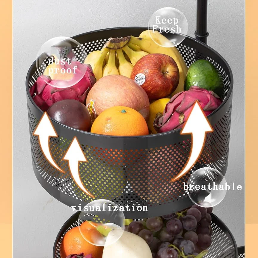 قفسه چرخشی 5 طبقه، سبد سیمی کشویی آشپزخانه با چرخ، قفسه چرخشی نگهداری میوه و سبزیجات برای میوه، سبزیجات، مواد غذایی، ذرت، سیب زمینی و پیاز