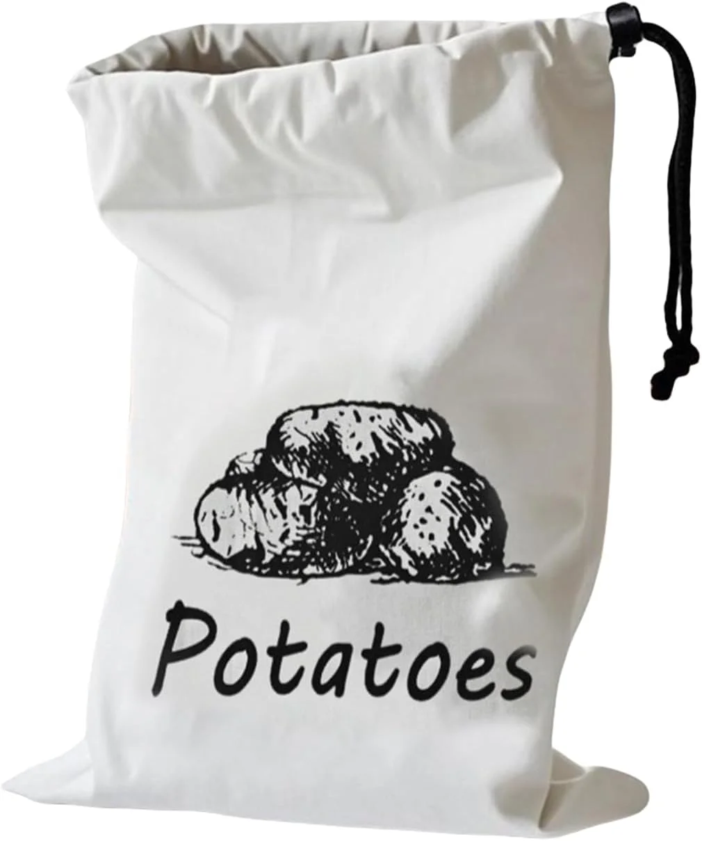 Reusable Produce Bags - Washable Canvas Onion Potato Storage Bag | Large Reusable Food Container Sack with Side Zipper Washable Kitchen Organizer for Pantry Grocery Home Fruits