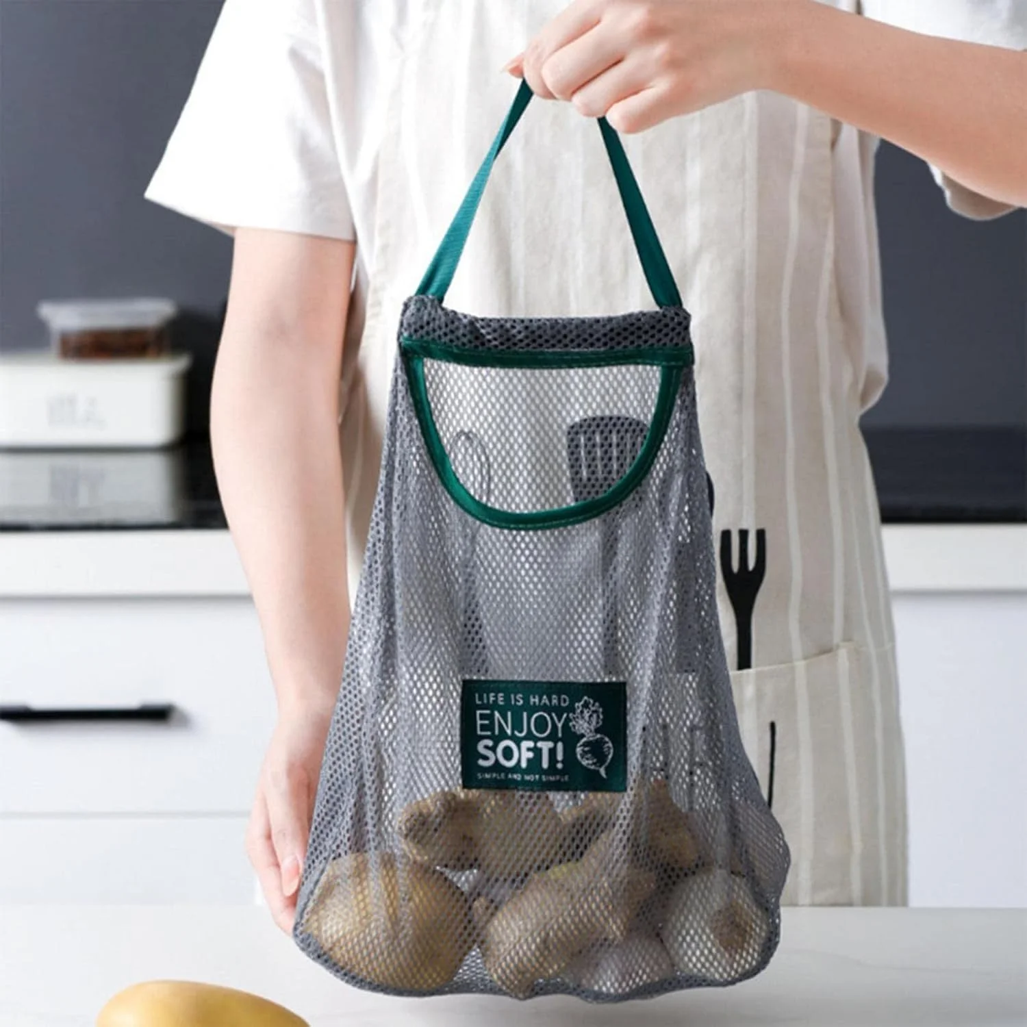 2pc Reusable Mesh Bag, Portable Produce Bags, Wall-mounted Sundries Storage Mesh Bag, Hanging Storage Bags, Household Storage Bag Hollow Hanging Bag for Fruit, Garlics, Onions, Potatoes