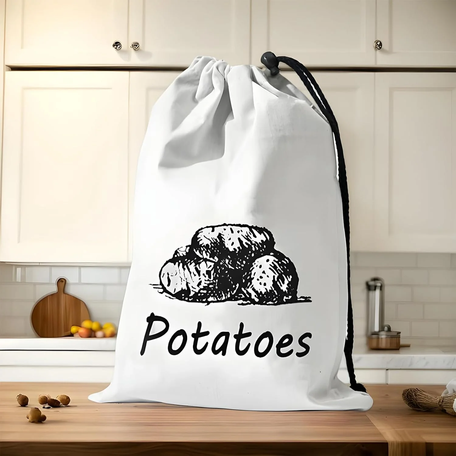 Reusable Produce Bags - Washable Canvas Onion Potato Storage Bag | Large Reusable Food Container Sack with Side Zipper Washable Kitchen Organizer for Pantry Grocery Home Fruits