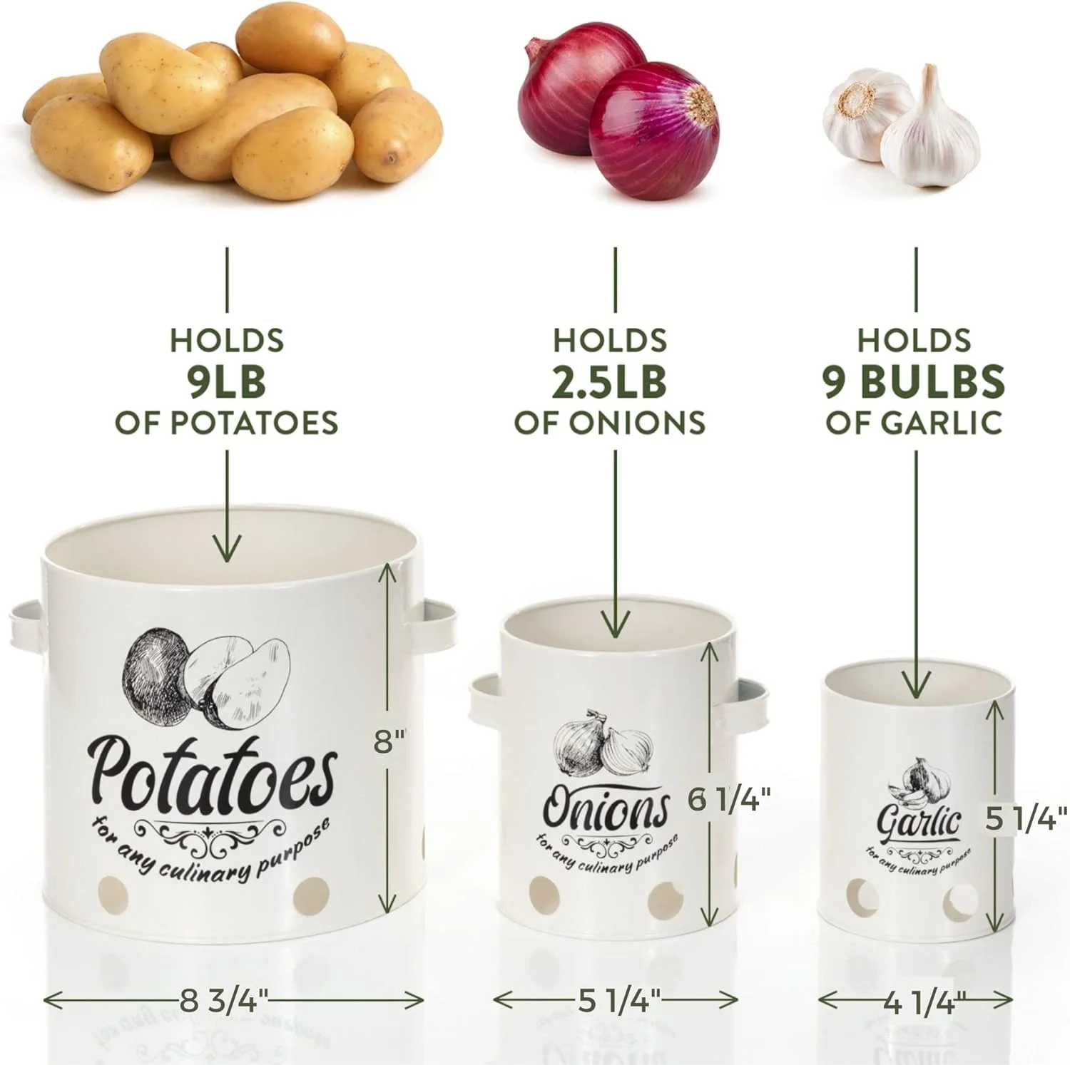 ظرف نگهداری سیب زمینی و پیاز آشپزی Prosper Culinary با جای سیر - 3 ظرف - جا حبوباتی رومیزی آشپزخانه روستایی - نگهدارنده سبزیجات برای سیب زمینی، پیاز، سیر