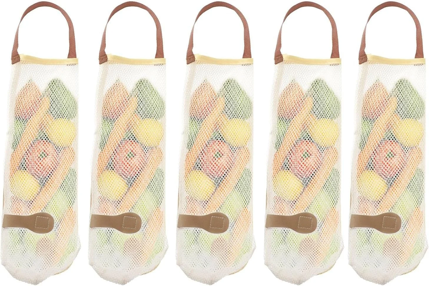 کیسه های توری سبزیجات، کیسه توری آویز بلند 38 سانتی متری، کیسه های قابل شستشو و استفاده مجدد برای نگهداری سیب زمینی، پیاز، سیر، سبزیجات و میوه در آشپزخانه و یخچال (6 عدد)