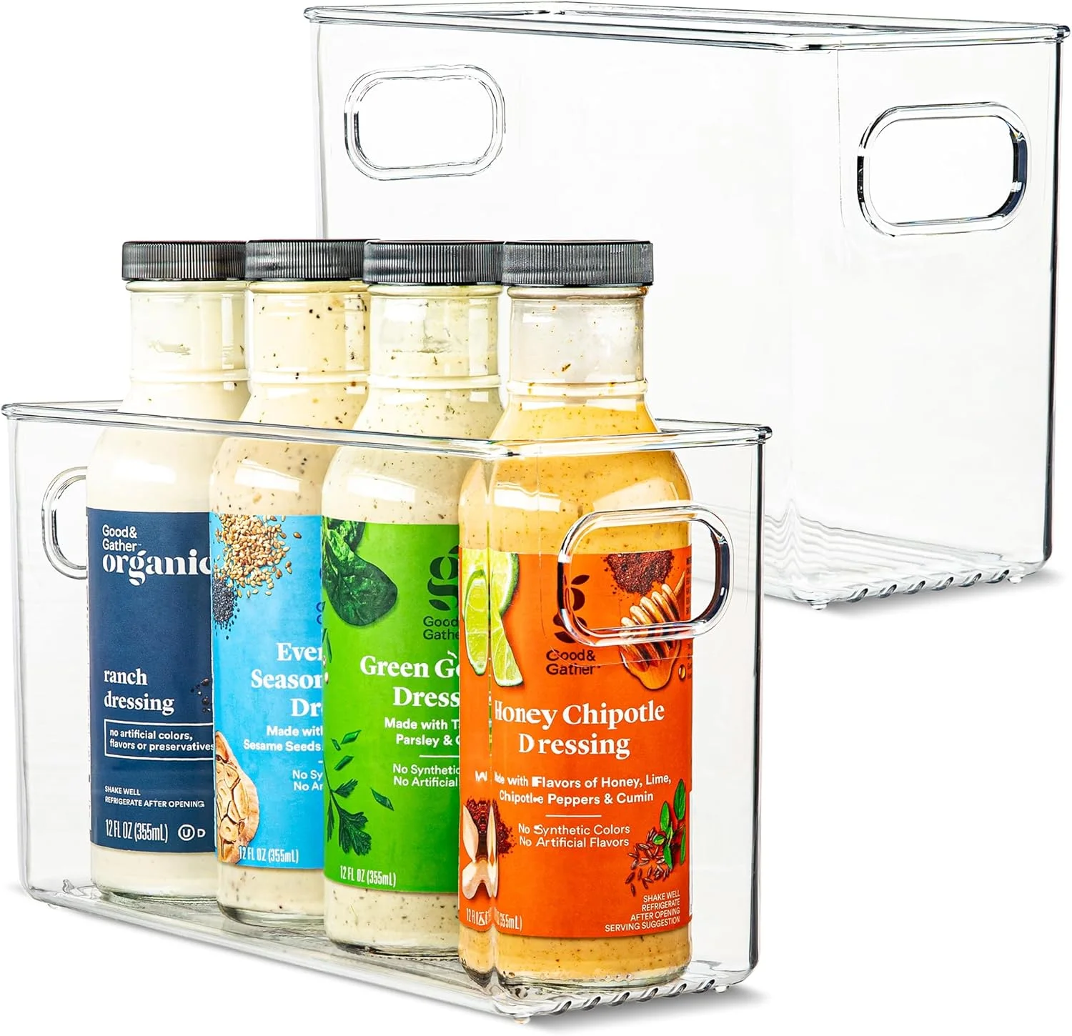 پریم باکس، بسته 2 عددی ظروف نگهداری مواد غذایی پلاستیکی شفاف با دستگیره برای سازماندهی آشپزخانه، انبار، یخچال، فریزر، کابینت، کمد، حمام. 25x10x15 سانتی متر