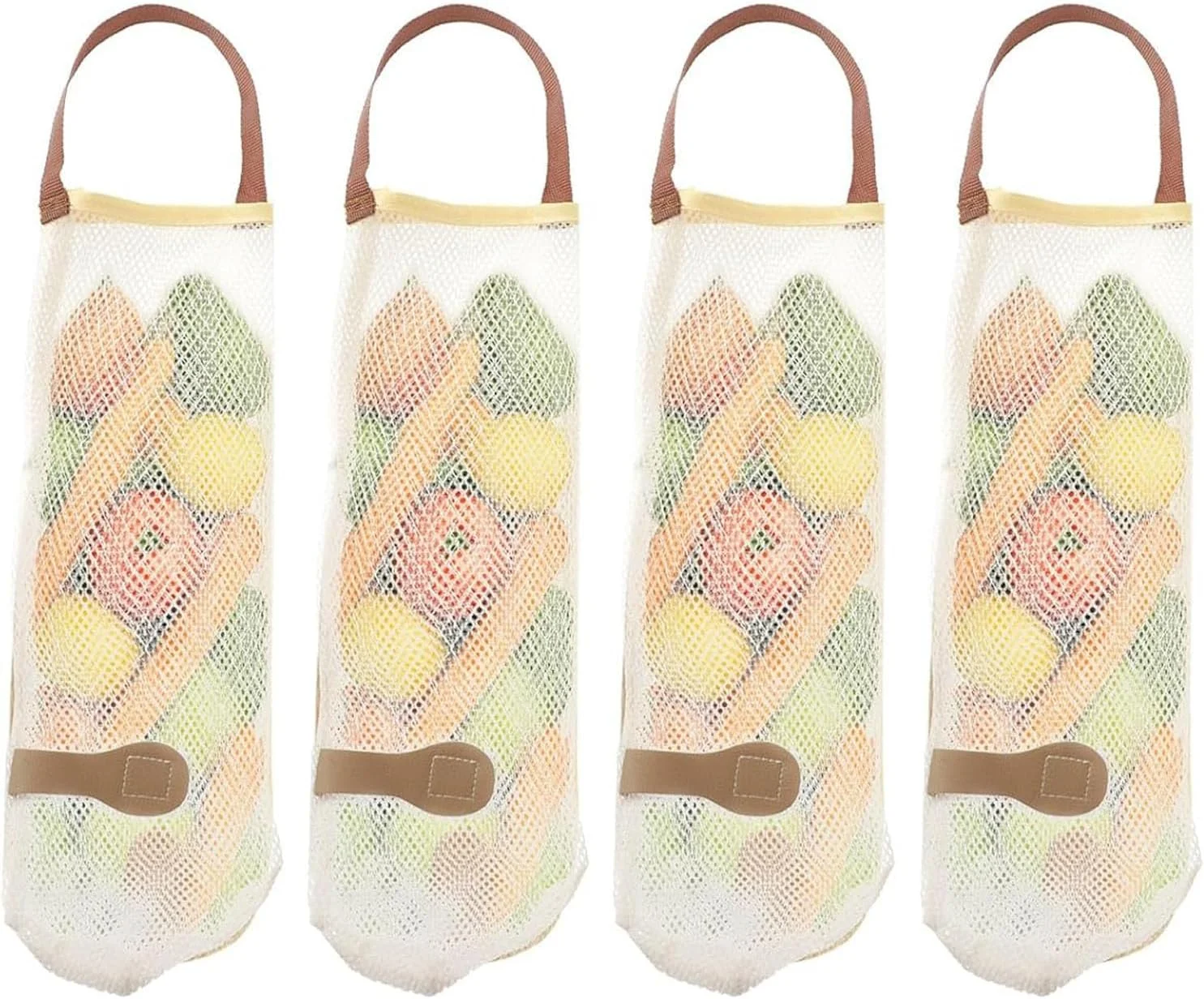 کیسه های توری سبزیجات، کیسه توری آویز بلند 38 سانتی متری، کیسه های قابل شستشو و استفاده مجدد برای نگهداری سیب زمینی، پیاز، سیر، سبزیجات و میوه در آشپزخانه و یخچال (6 عدد)