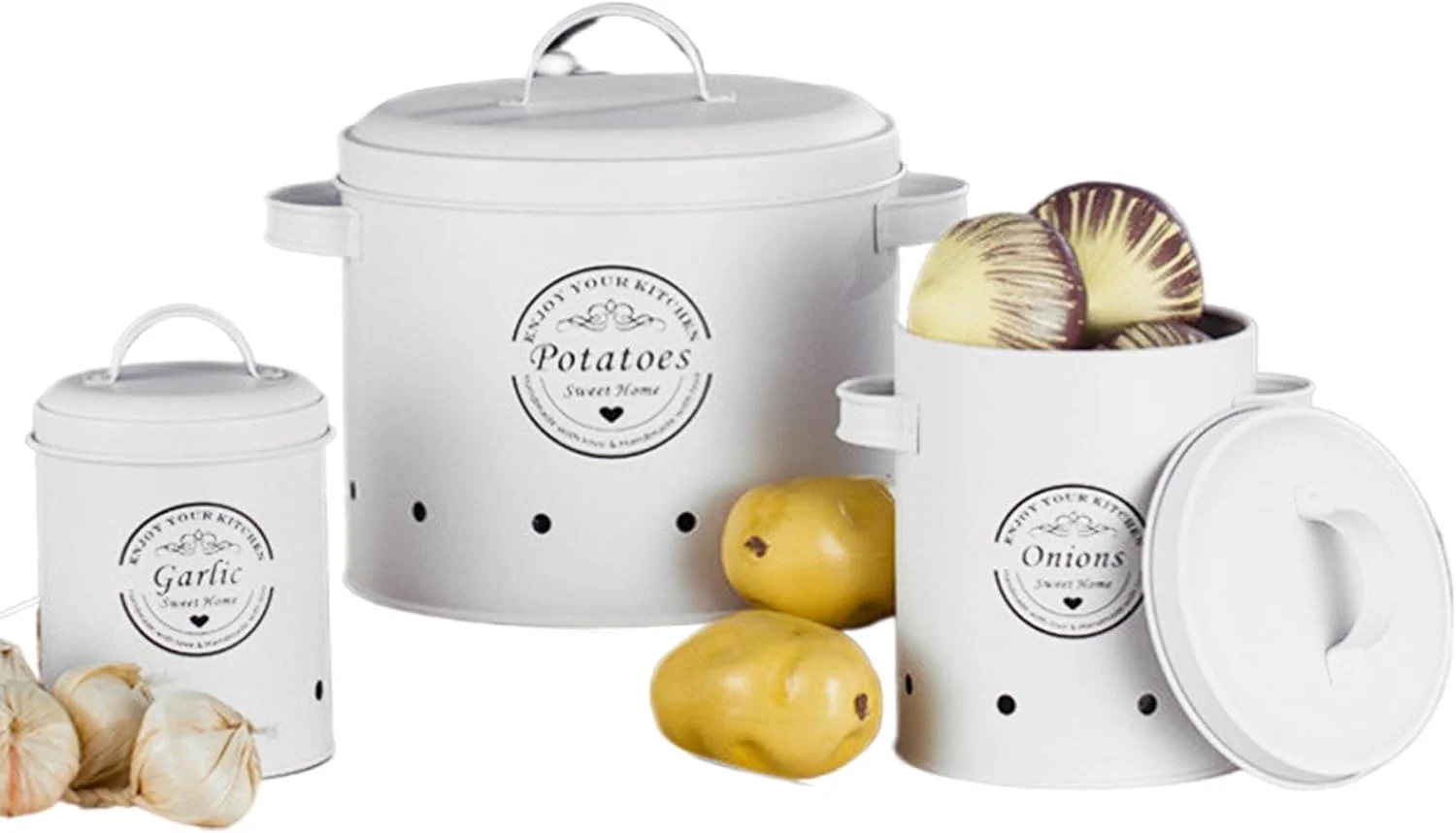 ظرف نگهداری سیب زمینی و پیاز - ظروف نگهداری سبزیجات با سوراخ های تهویه | گلدان های سبزیجات آشپزخانه قدیمی برای خانه، کافه، آشپزخانه