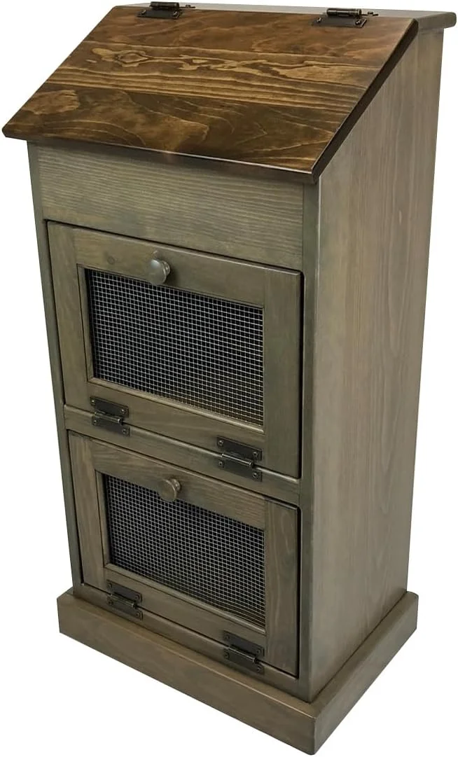 Peaceful Classics Potato Storage Wood Box, Wooden Bread Storage Bins, Decorative Potato and Onion Storage Bin, Potato Bin w/ Grocery Section, Wooden Vegetable Storage w/ Lid for Kitchen Pantry, Pewter