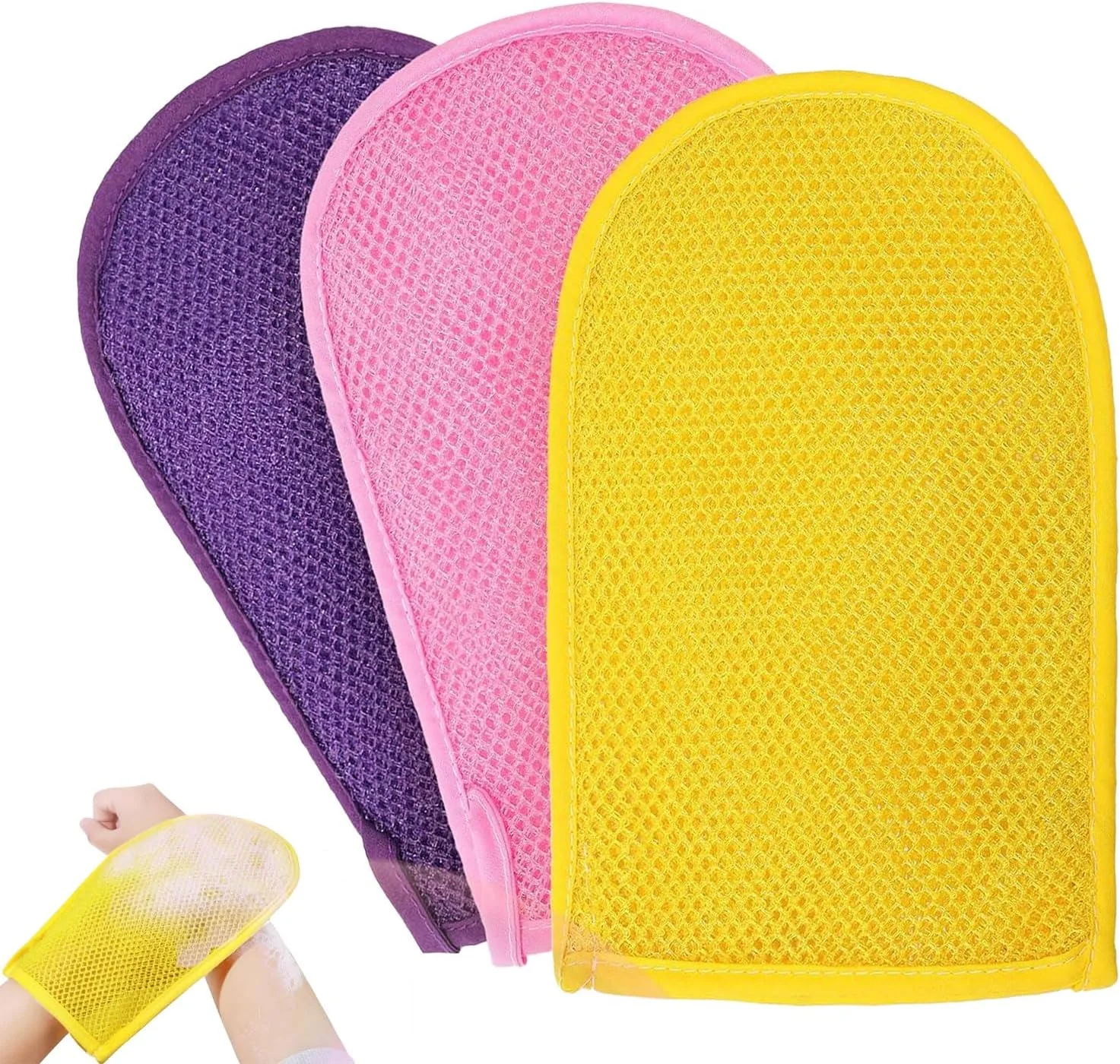 دستکش اسفنجی توری آفریقایی XIANZANDER، 3 عددی، دستکش لایه بردار، از بین برنده پوست مرده خشک، اسکرابر لایه بردار بدن برای ماساژ و از بین برنده پوست مرده بدن (صورتی، زرد، بنفش) دستکش اسفنجی توری آفریقایی XIANZANDER، 3 عددی، دستکش لایه بردار، از بین برنده پوست مرده خشک، اسکرابر لایه بردار بدن برای ماساژ و از بین برنده پوست مرده بدن (صورتی، زرد، بنفش)