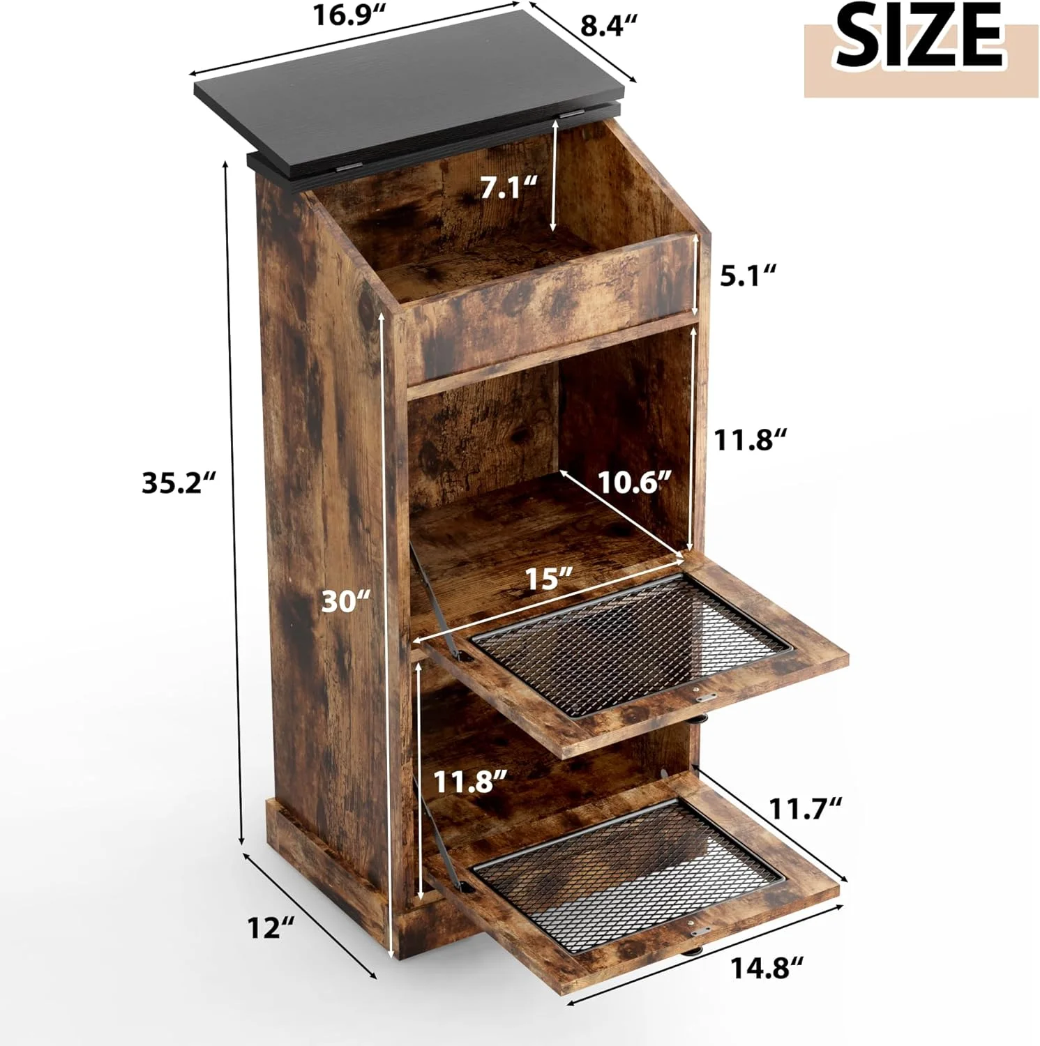 جعبه چوبی نگهداری سیب زمینی ONG، سطل های چوبی نگهداری نان، سطل تزئینی نگهداری سیب زمینی و پیاز، سطل سیب زمینی با قسمت مواد غذایی، نگهداری چوبی سبزیجات با درب، قهوه ای روستایی