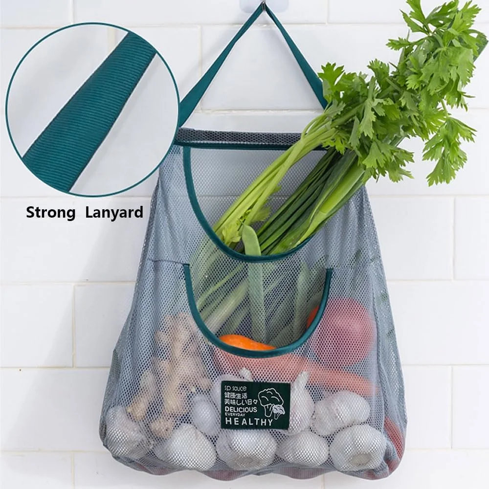 اونیاپرو 2 عدد کیسه توری آویز قابل استفاده مجدد، بادوام و قوی برای نگهداری میوه و سبزیجات / کیسه های توری مقاوم در برابر کشش برای نگهداری سیر، سیب زمینی، پیاز