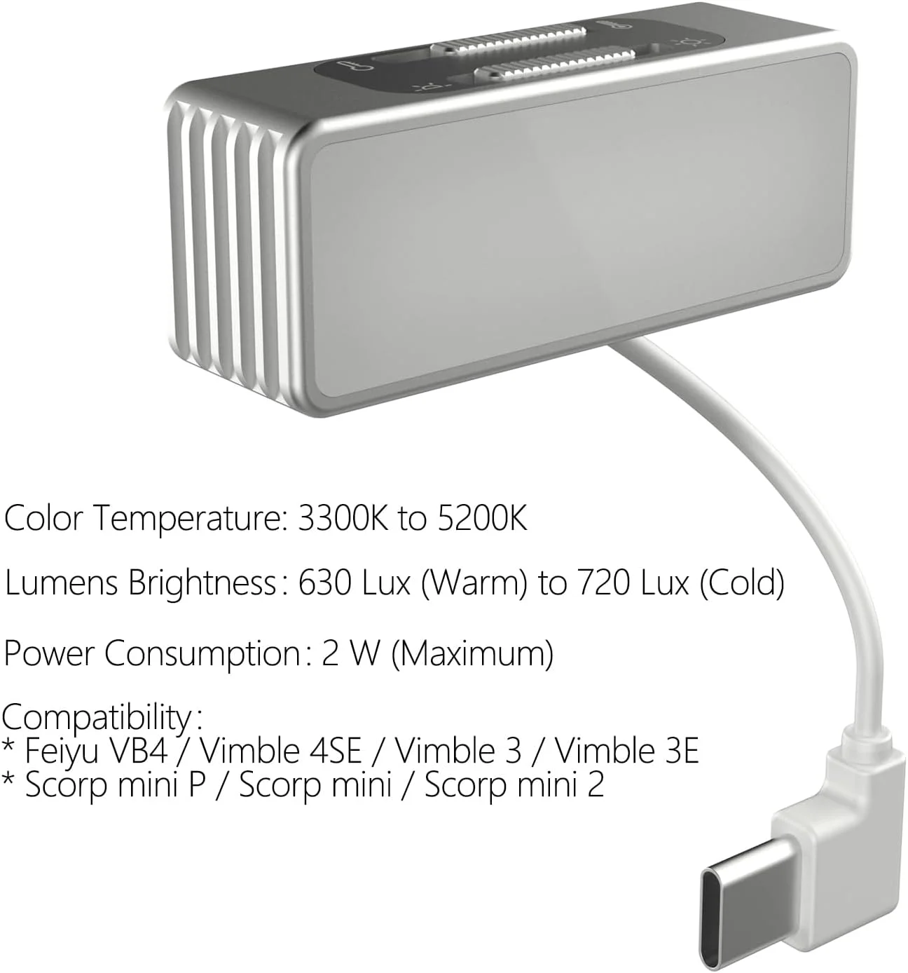 نور سلفی قابل شارژ و قابل حمل FeiyuTech، نور پرکننده سلفی، 3300-5200K، USB-C، برای گیمبال تثبیت کننده تلفن هوشمند، ولاگ، پخش زنده