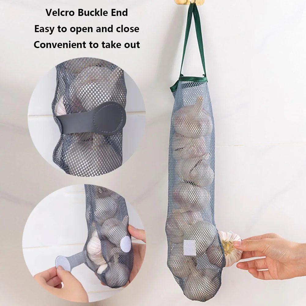 اونیاپرو 2 عدد کیسه توری آویز قابل استفاده مجدد، بادوام و قوی برای نگهداری میوه و سبزیجات / کیسه های توری مقاوم در برابر کشش برای نگهداری سیر، سیب زمینی، پیاز