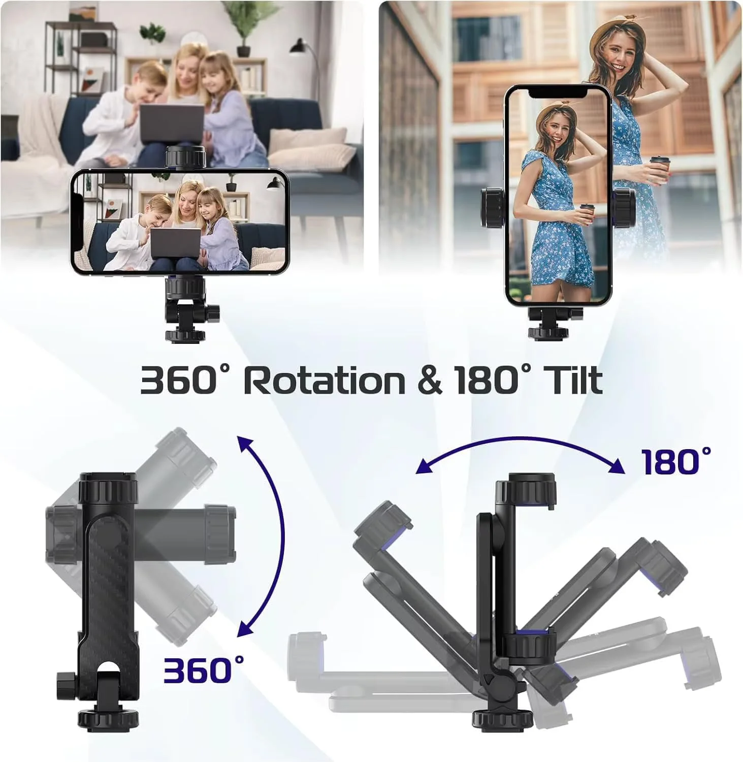 نگهدارنده سه پایه گوشی موبایل 360 درجه یونیورسال DO1 ST-06S | گیره نگهدارنده گوشی موبایل قابل تنظیم با چرخش کامل | 2 کفشک سرد | سازگار با آیفون پرو مکس، سامسونگ هواوی اوپو ال جی و همه گوشی ها