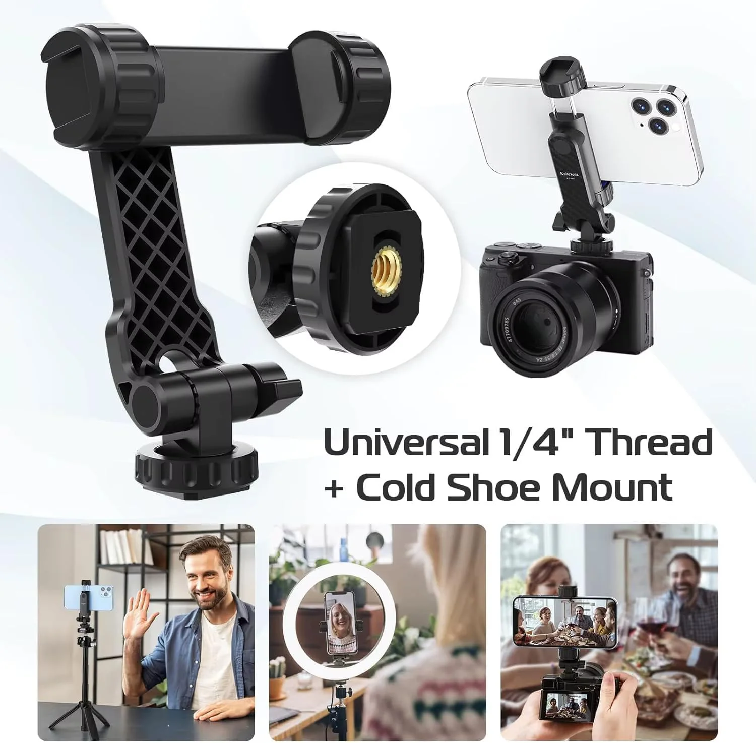 نگهدارنده سه پایه گوشی موبایل 360 درجه یونیورسال DO1 ST-06S | گیره نگهدارنده گوشی موبایل قابل تنظیم با چرخش کامل | 2 کفشک سرد | سازگار با آیفون پرو مکس، سامسونگ هواوی اوپو ال جی و همه گوشی ها