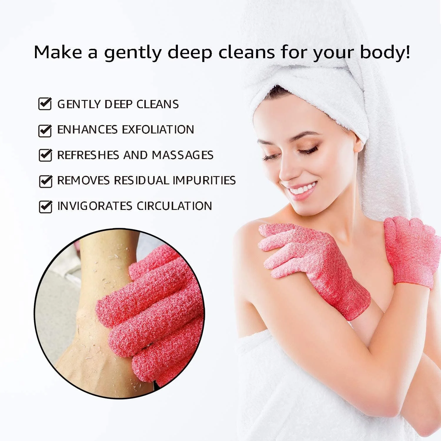 دستکش لایه بردار YHRY، اسکراب طبیعی حمام/دوش، دستکش لایه برداری بدن، اسکراب/لیف زیبایی، برای دوش، اسپا، ماساژ و اسکراب بدن، از بین برنده سلول های مرده پوست، 1 جفت (سفید)