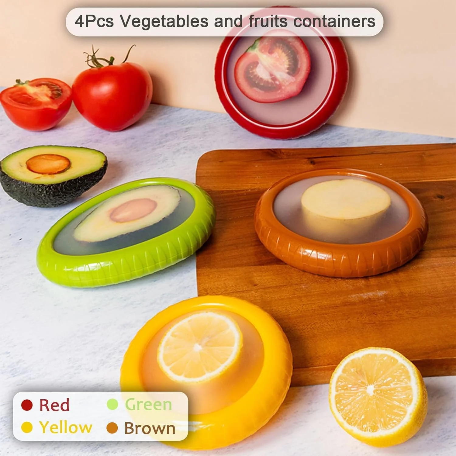 ست 4 عددی نگهدارنده آووکادو و گوجه فرنگی OCTOVITA - ظروف نگهداری قابل استفاده مجدد برای یخچال - ایده آل برای سیر، پیاز، لیمو و سیب زمینی
