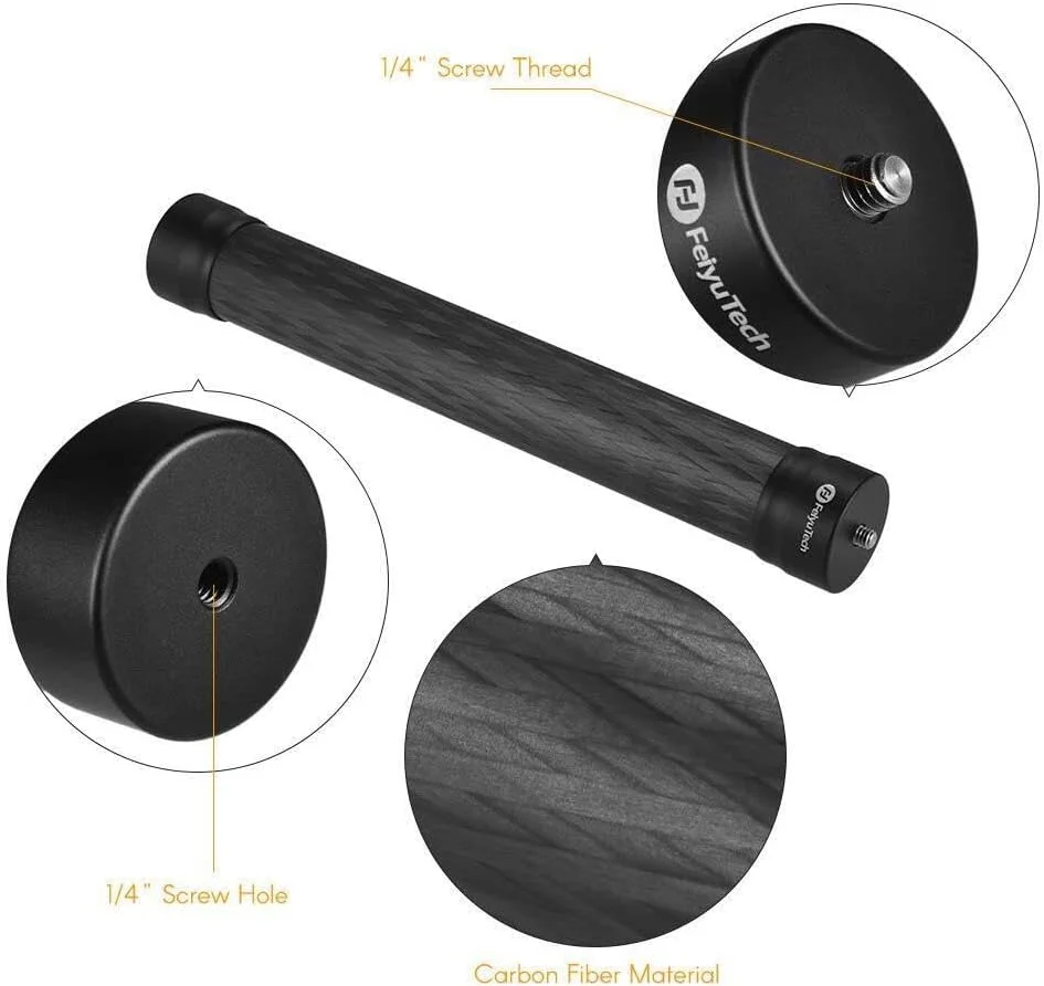 میله افزایش طول فیبر کربنی سبک FeiyuTech به طول 11 اینچ با پیچ 1/4 اینچی برای گیمبال استابلایزر a2000/a1000/AK2000/G6 Plus و دوربین های DSLR