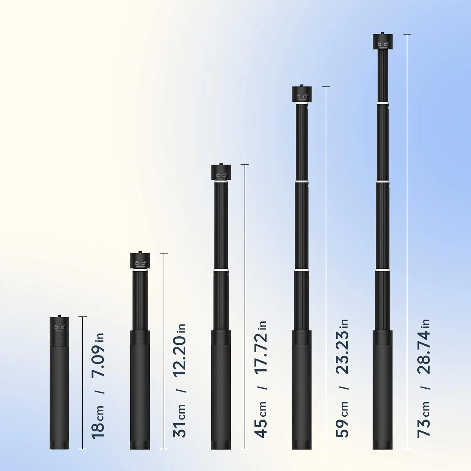 میله اکستنشن آلومینیومی Aochuan E10، میله سلفی قابل تنظیم 28.7 اینچی سازگار با گیمبال 3 محوره، دوربین اکشن، دوربین با رزوه 1/4 اینچی، میله قابل افزایش طول برای فیلمبرداری