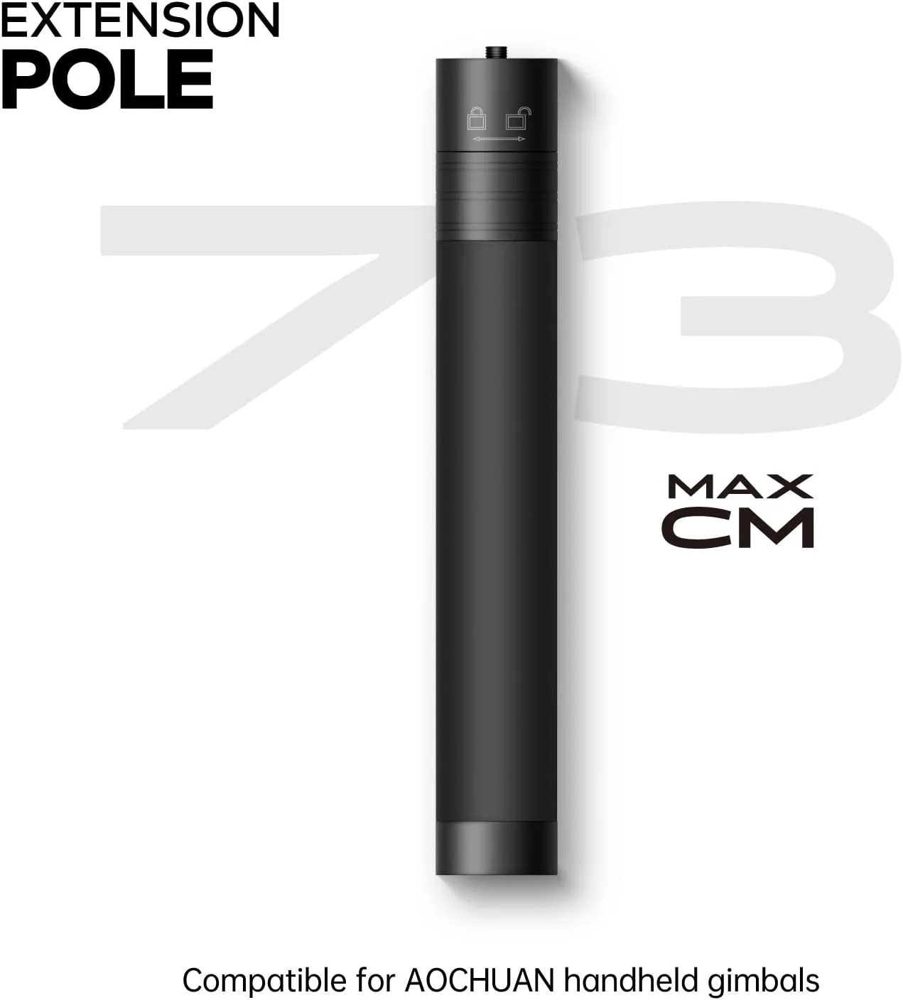 میله اکستنشن آلومینیومی Aochuan E10، میله سلفی قابل تنظیم 28.7 اینچی سازگار با گیمبال 3 محوره، دوربین اکشن، دوربین با رزوه 1/4 اینچی، میله قابل افزایش طول برای فیلمبرداری