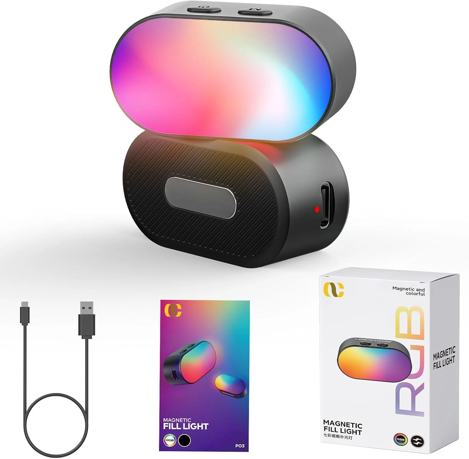 نور پرکننده LED مغناطیسی RGB آوچوان، 7 رنگ، 3 سطح روشنایی، 180 دقیقه زمان آماده به کار، حالت های گرادیان و فلاش، نورپردازی قابل حمل برای گیمبال آوچوان، عکاسی، ولاگ، پخش زنده