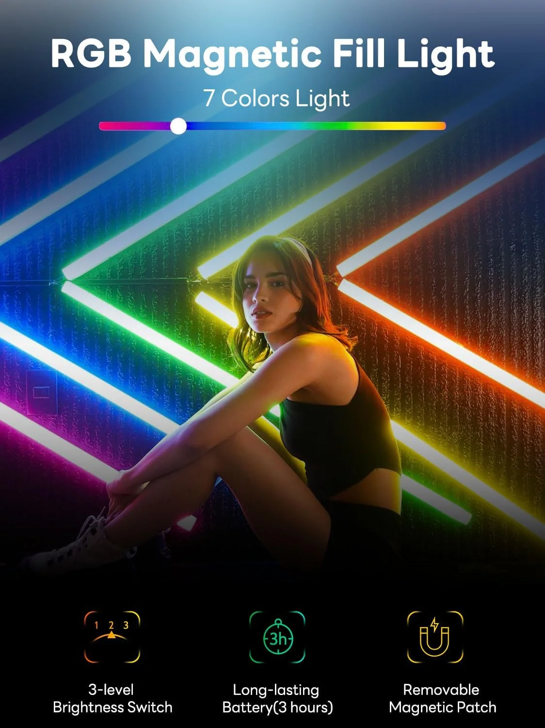 نور پرکننده LED مغناطیسی RGB آوچوان، 7 رنگ، 3 سطح روشنایی، 180 دقیقه زمان آماده به کار، حالت های گرادیان و فلاش، نورپردازی قابل حمل برای گیمبال آوچوان، عکاسی، ولاگ، پخش زنده